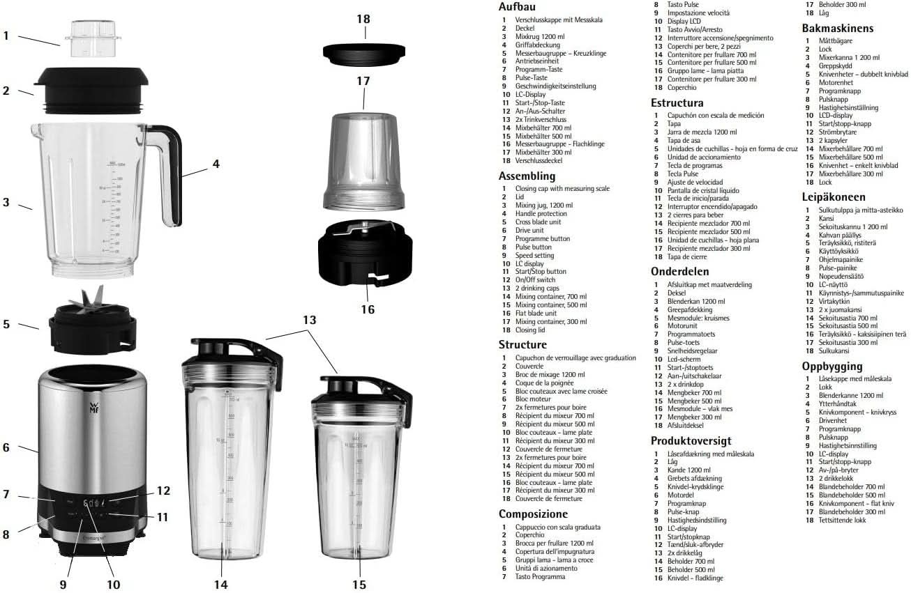 WMF Kult Pro Multifunkciós keverő Hochleistungsmixer, 30 000 U/min, Smoothie Maker, Standmixer, Ice-Crush Function, 4 Mixbehälter Inkl. Togo-Verschluss Kitchen Naty Shop