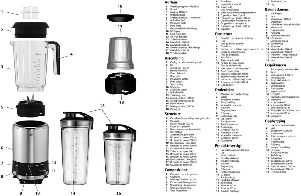 WMF Kult Pro Multifunkciós keverő Hochleistungsmixer, 30 000 U/min, Smoothie Maker, Standmixer, Ice-Crush Function, 4 Mixbehälter Inkl. Togo-Verschluss Kitchen Naty Shop