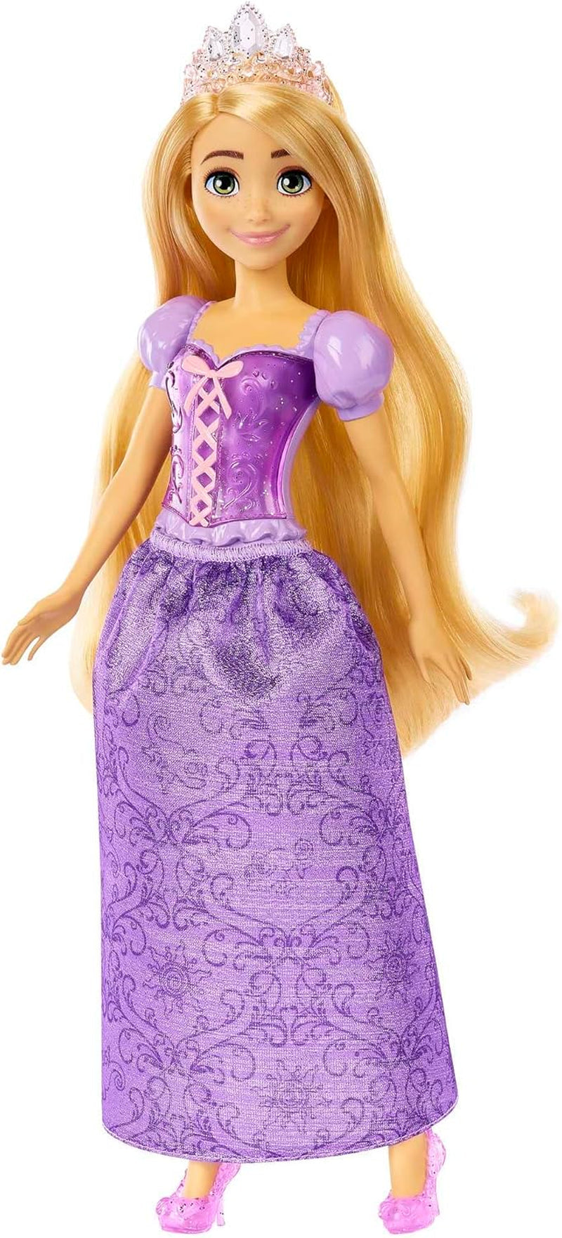 Mattel Disney Princess Rapunzel baba, Hosszú hajformázó haj, Mobil, Levehető cipők és tiara, Disney ajándékok, Játékok 3 éves kortól, HLW03 Naty Shop babák