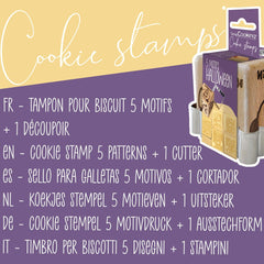 ScrapCooking – Gebäckstempel aus Holz mit Halloween-Mustern – mit 1 Keksausstecher und Würfelausstecher mit 5 erhabenen eingravierten Gesichtern – 5298