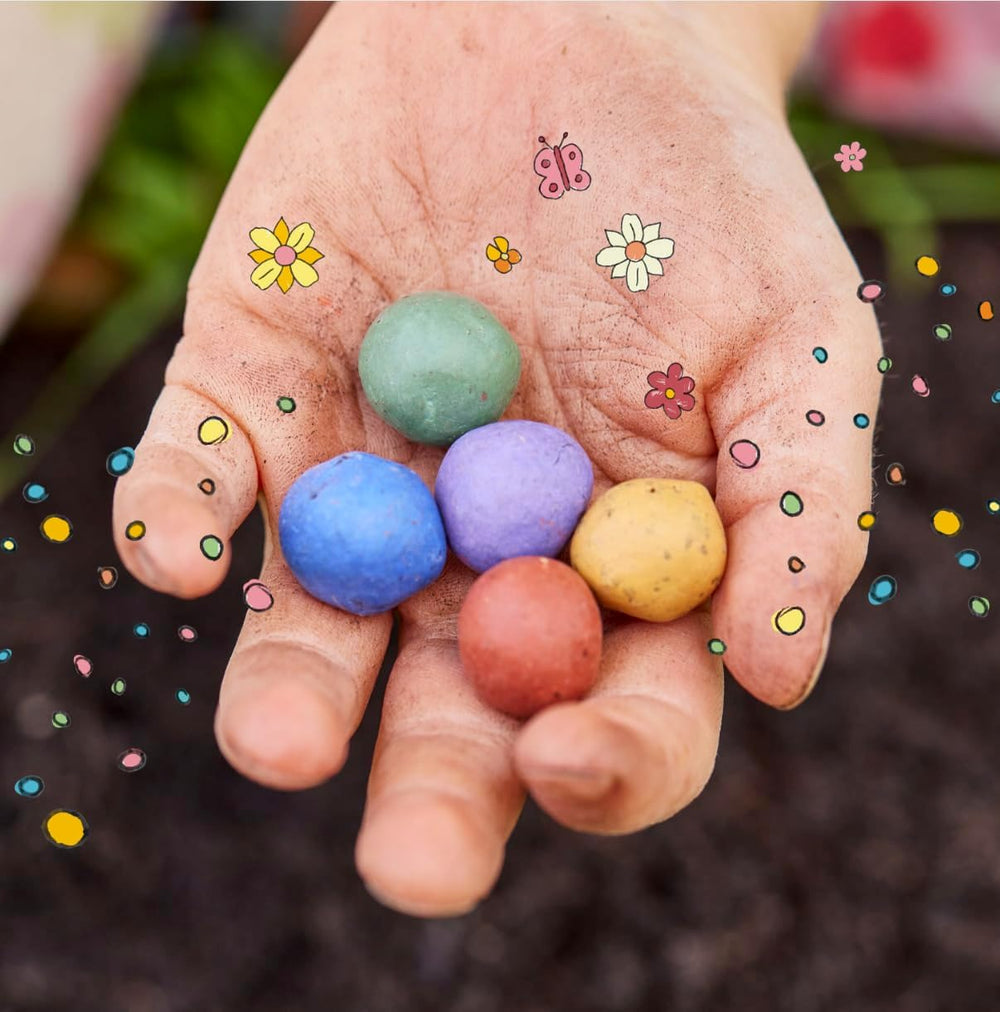 Bunte Blumenmurmeln "Frühlingsgruß" L 10 X5 Kleine Saatkugeln in Einem Tütchen Mit Blumenkorb-Motiv L Geschenk Zu Ostern, Im Frühling, Als Gastgeschenk Oder Als Dankeschön Für Erzieher, Lehrer
