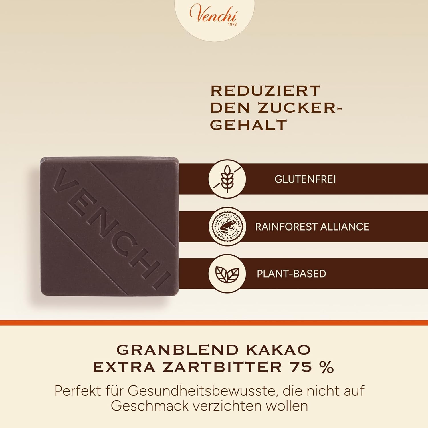 Venchi – Granblend Extra Black 75% Hozzáadott cukor nélkül, 1 kg – Mesterséges édesítőszer NEM – Gluténmentes – Vegán