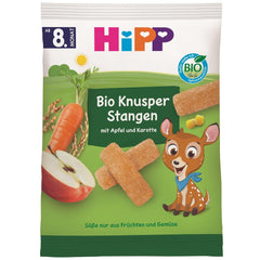 HiPP Bio Knusper Stangen Apple Karotte (7 x 30g), Babysnack ab 8. Monat, Süße nur aus Früchten und Gemüse, glutenfrei, in best Bio-Qualität