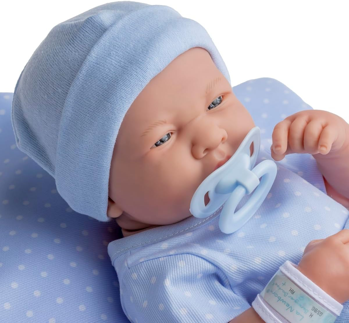 jc toys 102-18540 – Kinderpuppe, Körper aus Gummi, Blue Kleidung mit Punken, 36 cm