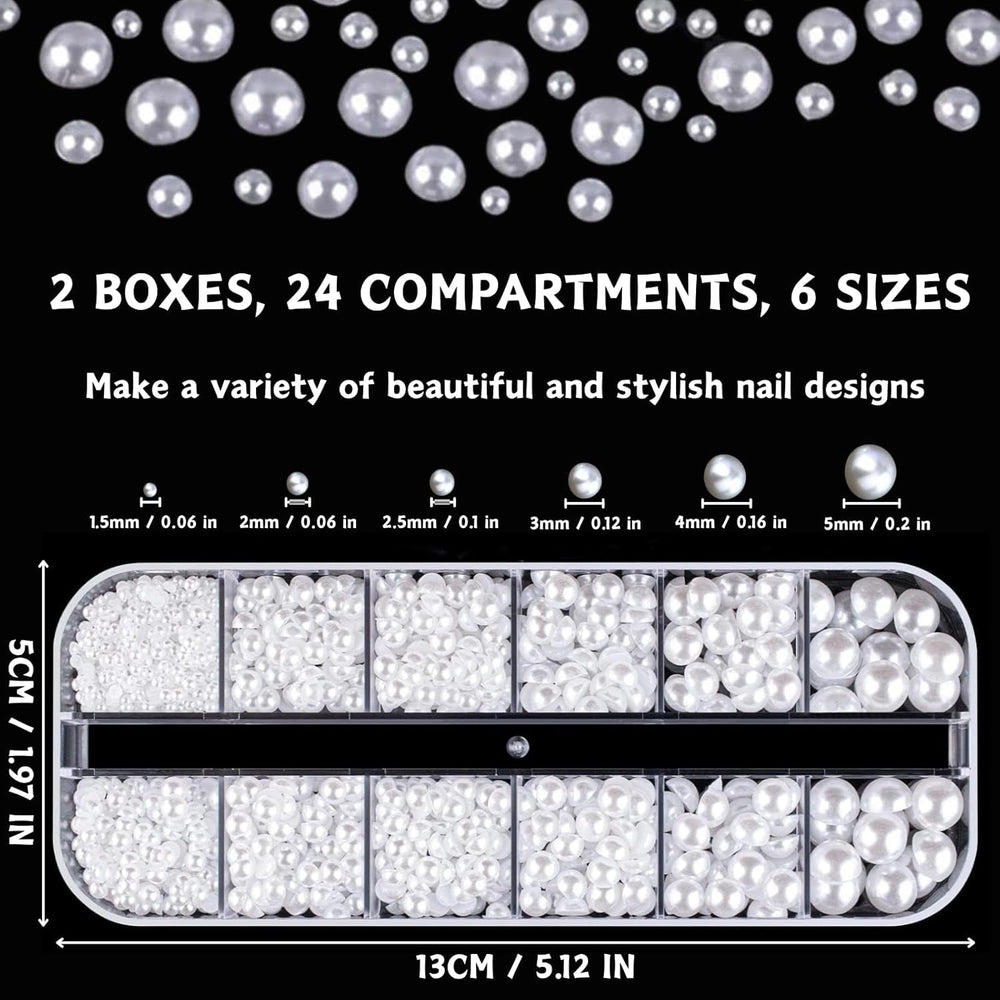 12 Größen Nail Art Perlen, Flache Perlen, Nail Art Accessoires, Halbkreis Nagelperlen, Weiße Nail Charms Und Glitzersteine Nägel Für Nail Art Design, DIY Basteln, Alltag, Hochzeit (2 Boxen)