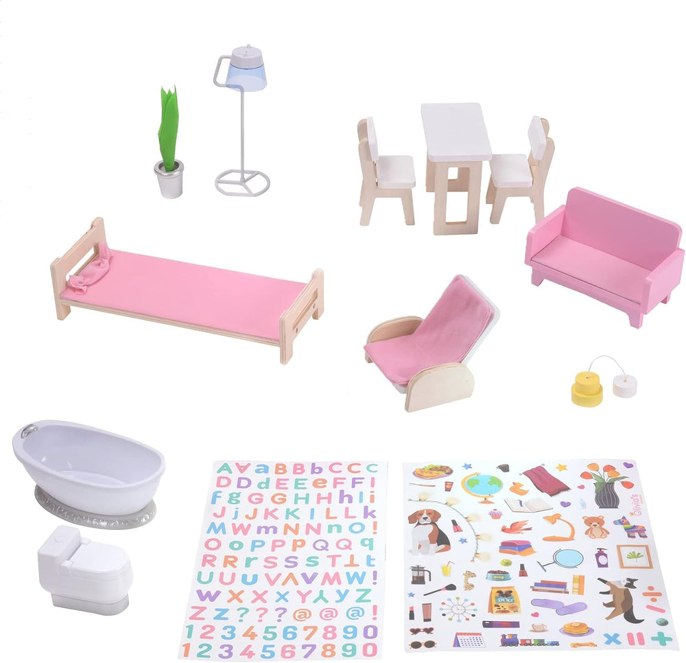 Olivia'S Little World Dreamland Farmhouse Kids Interactive Wooden Dollhouse 3 etaje cu 13 accesorii de mobilier pentru păpuși alb TD-13632A Casute de papusi Naty Shop
