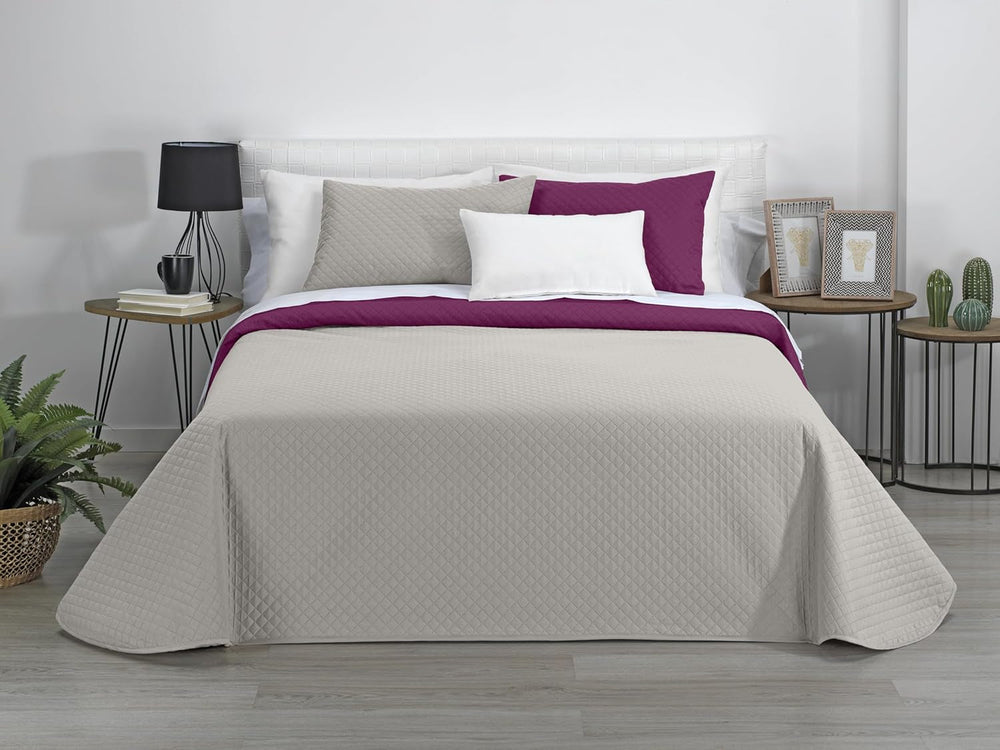 Estoralis | AVA | Megfordítható Boutique Quilt | Minden évszakhoz | Szín - Bézs/Fukszia | 105 cm-es ágyhoz. (200 X 270 cm. Ancho X Alto) | Steppelt paplan Paplanok és paplanok Naty Shop