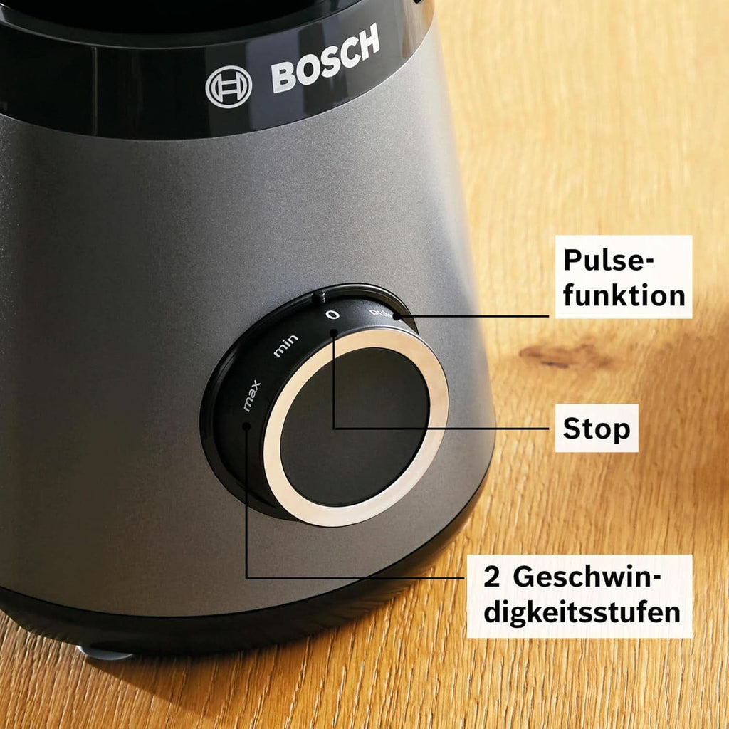 Bosch Standmixer Vitapower Serie 4 MMB6172SN, Verbesserte Version, 10 Jahre Motorgarantie, Edelstahl-Klingen, 1,5L Glasbehälter, Spülmaschinenfeste Teile, 30,000 U/Min, 1200 W, Silber Bucatarie Naty Shop