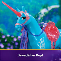 Unicorn Academy Einhorn River - 28 cm groß, Original-Einhorn von Isabel zur Netflix-Serie, mit echter Mähne und Schweif, abnehmbarem Zaumzeug und Sattel sowie Bürste, für Kinder ab 4 Jahren