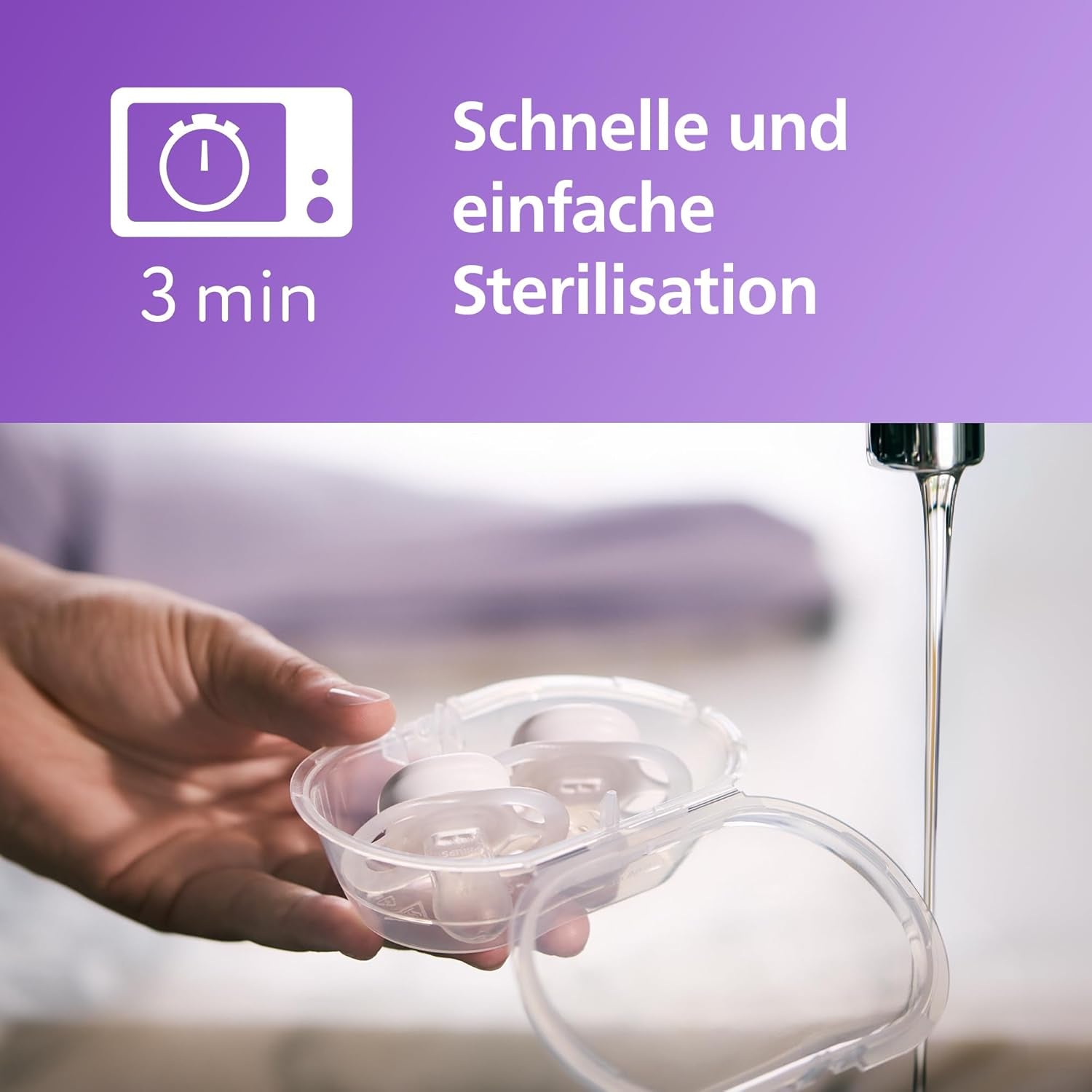 Suzetă de noapte Philips AVENT Ultra Start, suzetă ortodontică pentru nou-născuți, strălucește în întuneric, fără BPA, cu recipient de sterilizare, pachet dublu, Lună, Stea, SCF075/07