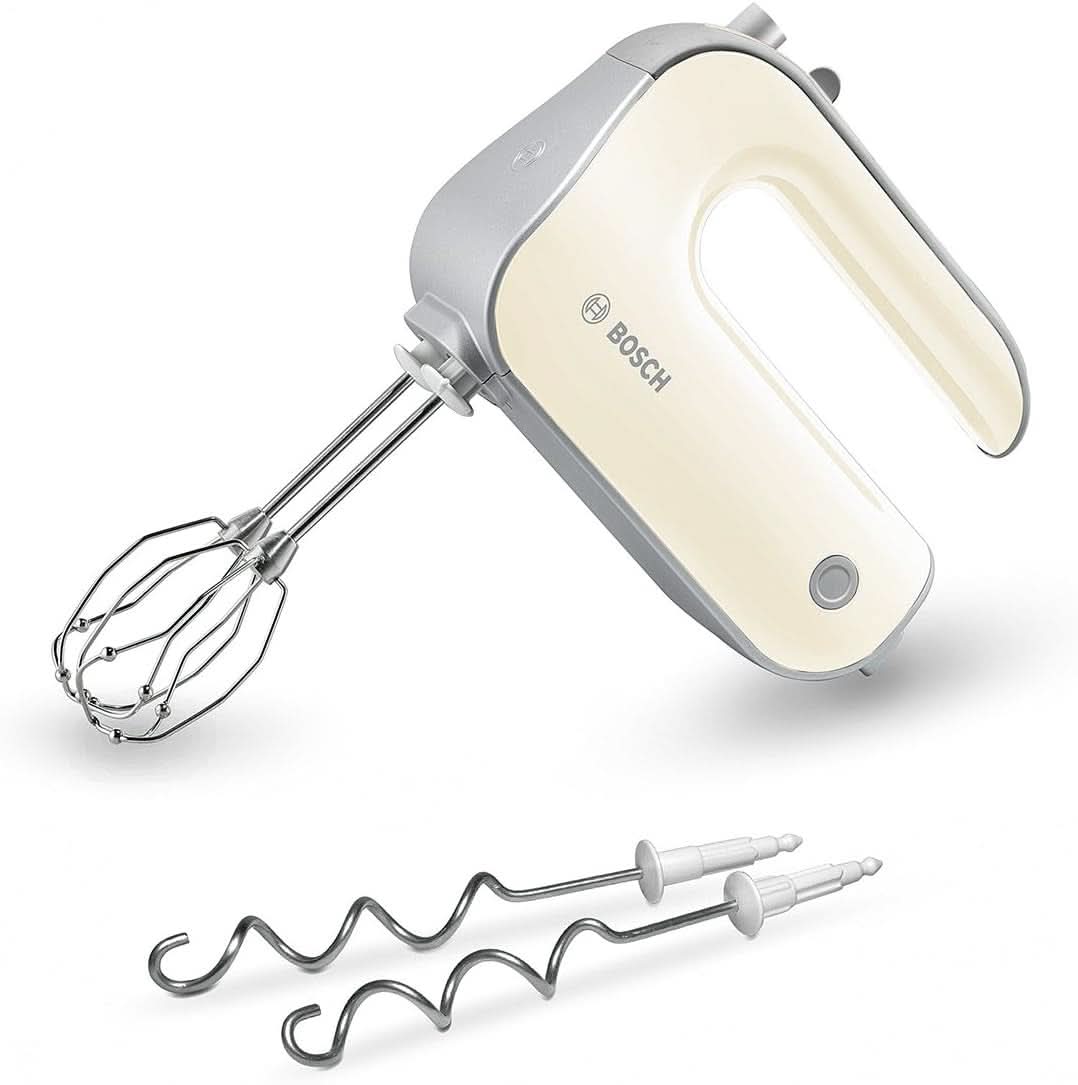 Bosch Handrührer Styline MFQ4835DE, 2X2 Rührbesen, 2 Edelstahl-Nethaken, Spülmaschinengeeignet, 575 W, Weiß Kitchen Naty Shop Smooth Vanilla / Silber