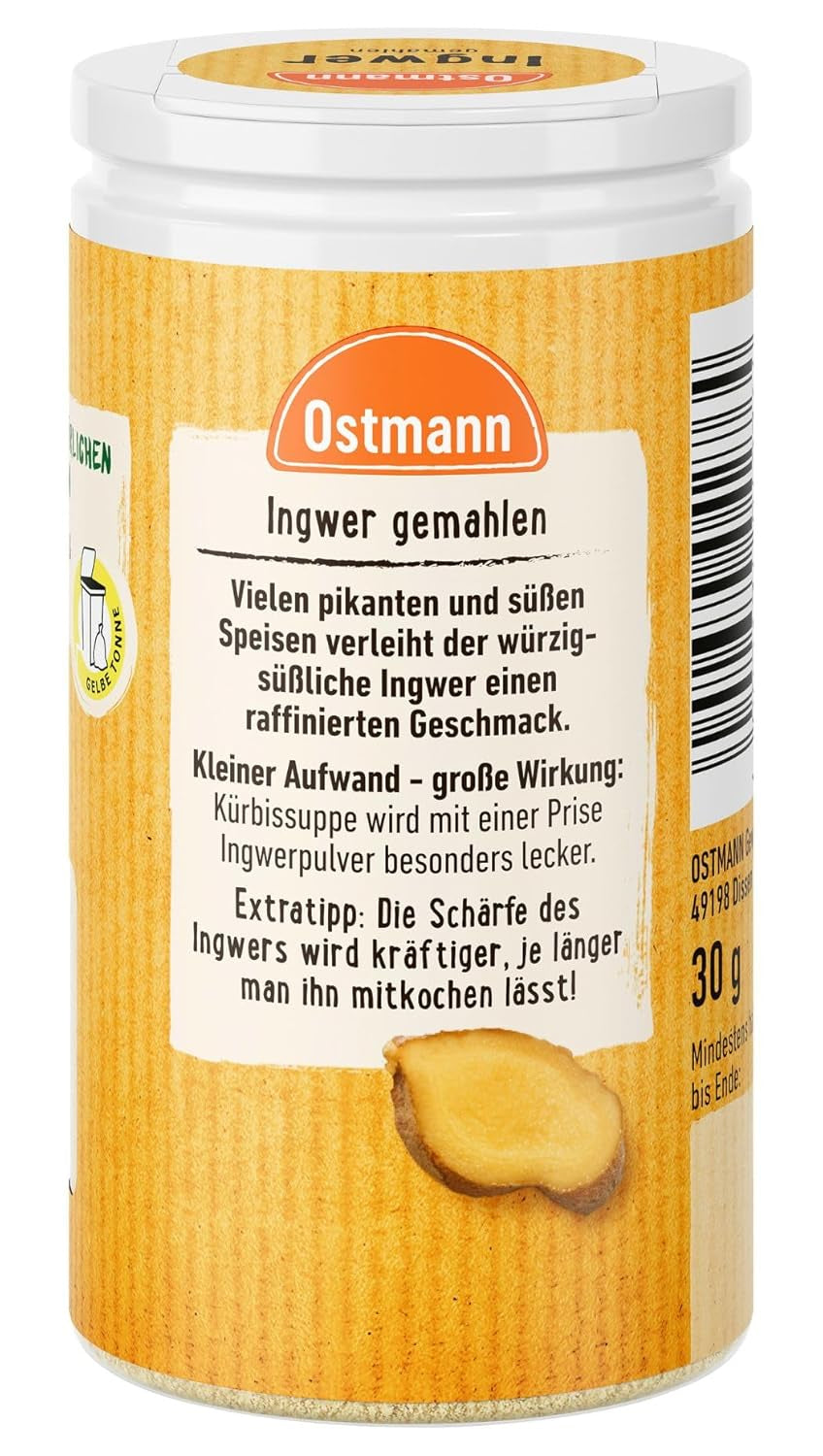 Ostmann Gewürze - Ingwer gemahlen | Nachfüllbare & újrahasznosítható Verpackung | 30 g in der Streudose