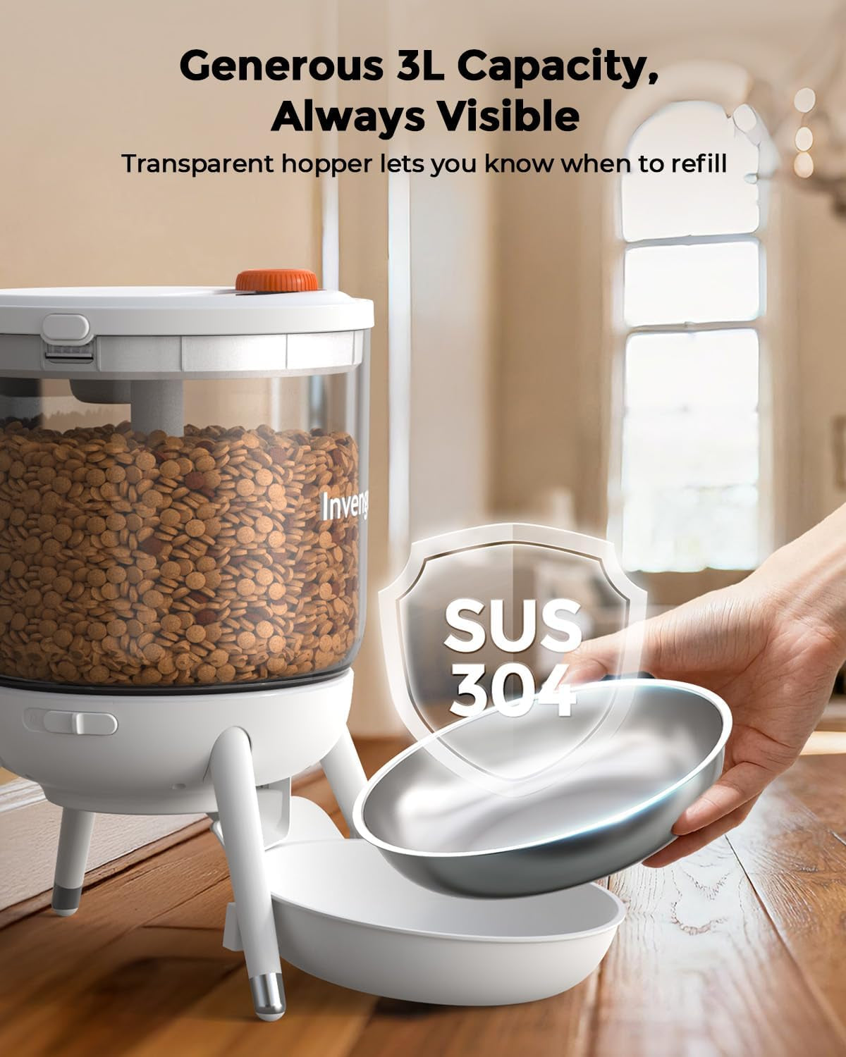 Automatikus macskaetető, Futterautomat Katze mit Zeitsteuerung, 3L Trichter, Doppelstromversorgung, Automatic Trockenfutter für Katzen & Hunde, Katzen Futterautomat, Schwarz (Weiß)