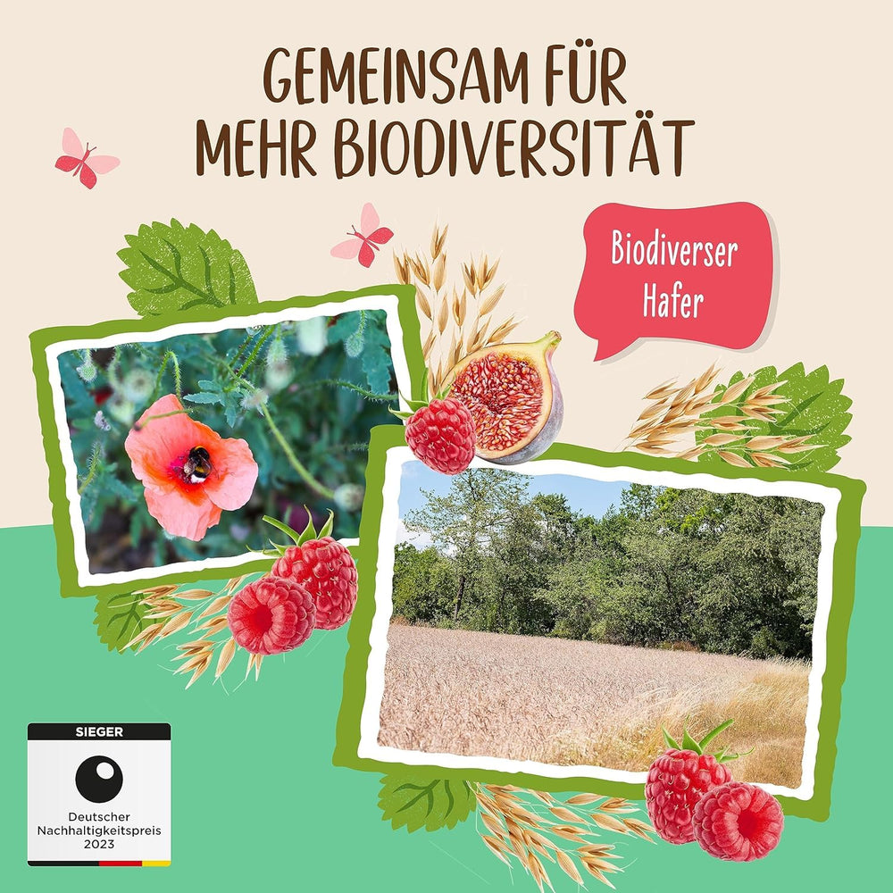 Édesítetlen füge és málna Allos zabkása | Kása cukor nélkül | Bio müzli | Müzli gyümölccsel | Zabpehely | Kása reggelire | Gabonafélék reggelire | Vegán | 6 db-os kiszerelés (6 x 500g)