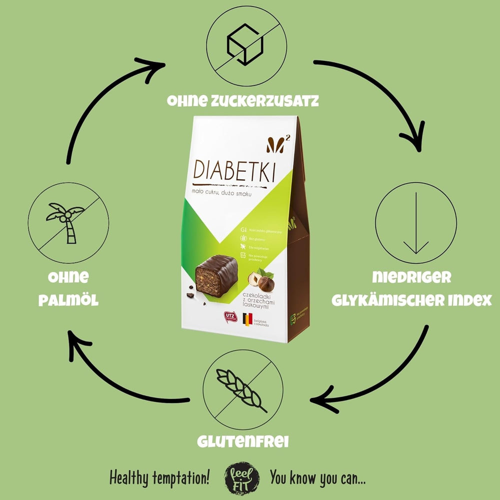 Praline cu alune DIABETKI, ciocolată fără zahăr, dulciuri delicioase pentru consumatori conștienți și diabetici, gustări fără gluten și vegetariene 100g