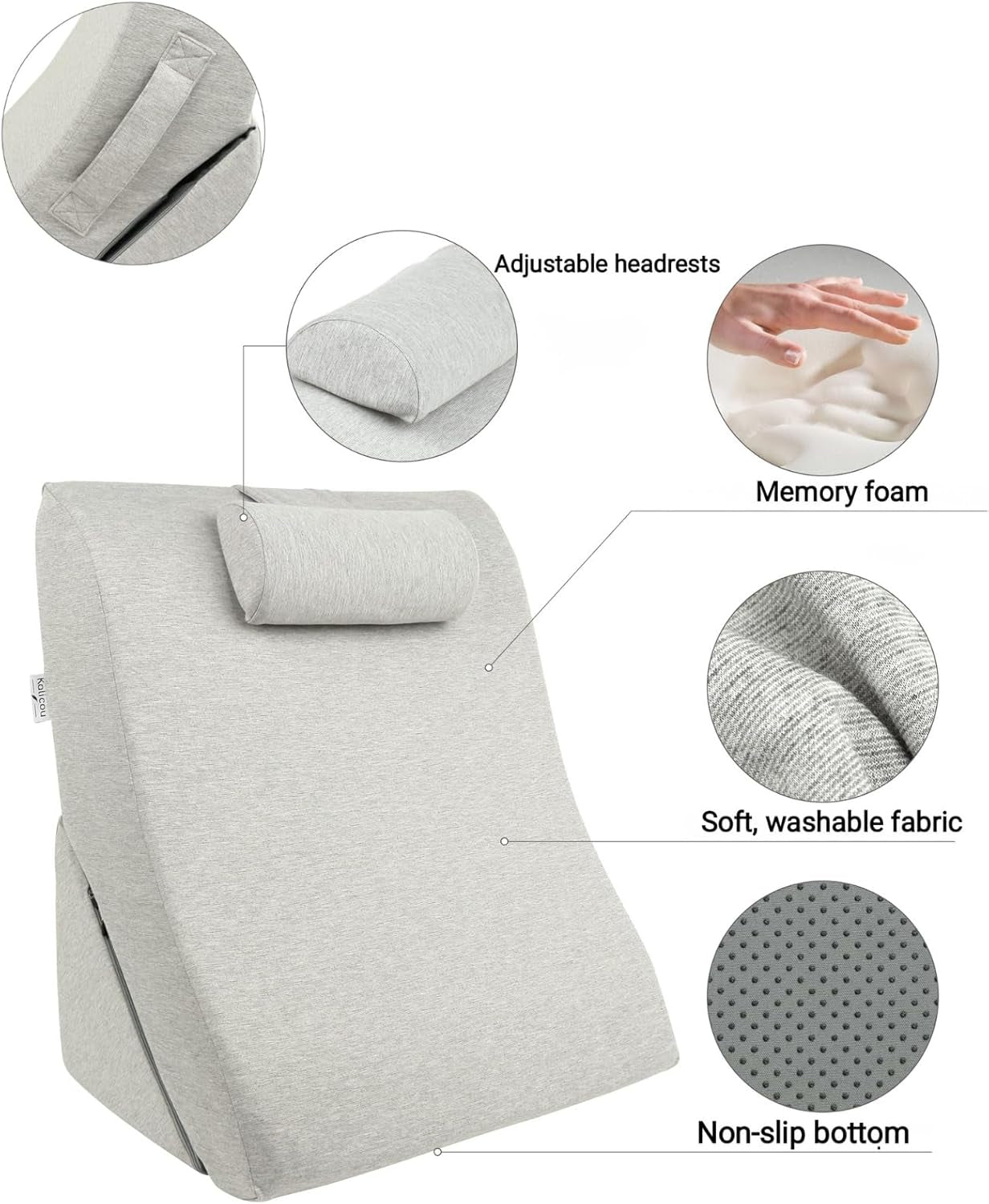 Pernă de citit – pernă pentru spate, tetieră reglabilă, spumă cu memorie, husă detașabilă, respirabilă și antiderapantă, mâner triunghiular pentru spate, gât și picioare – 60 x 50 x 30 cm
