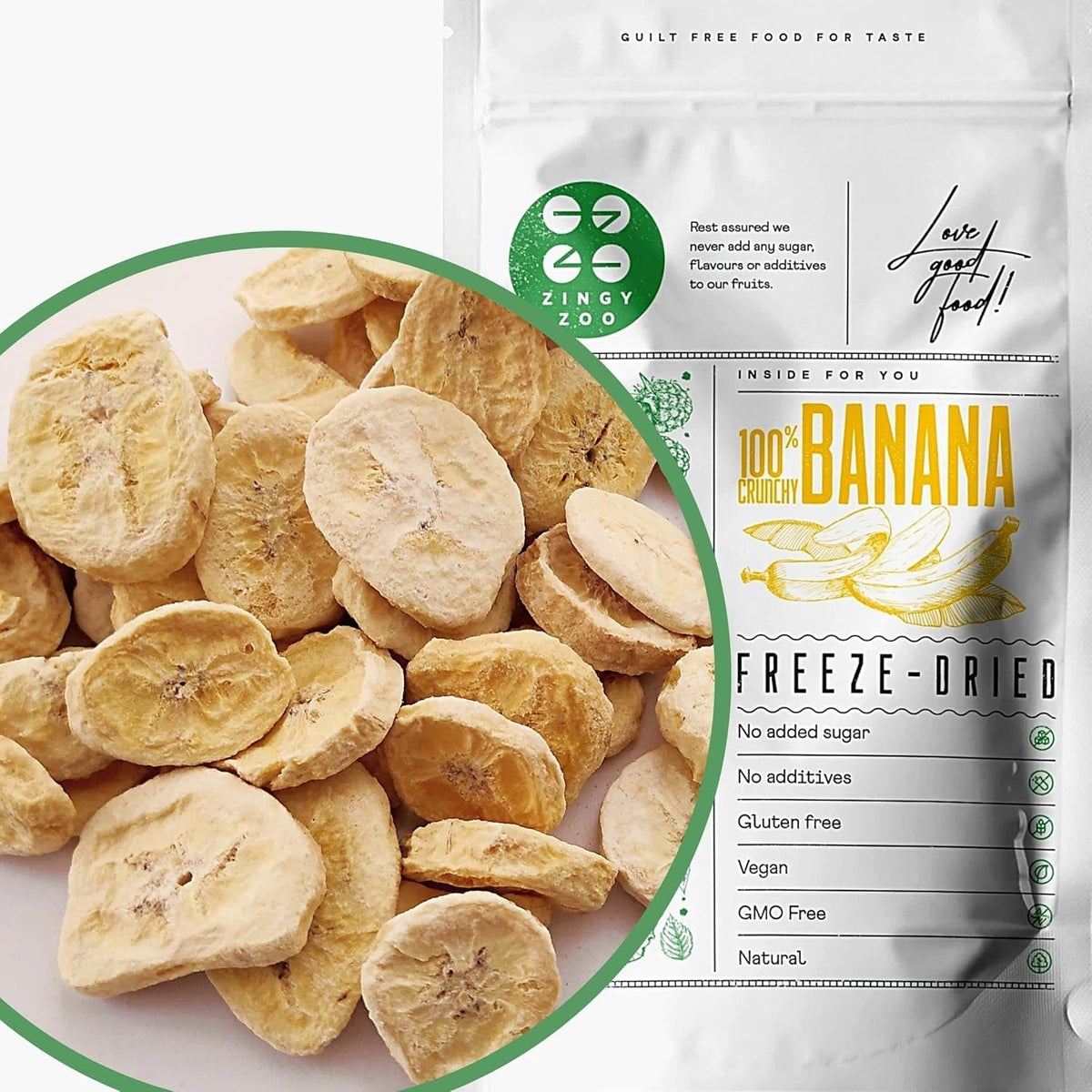 Banane uscate la congelator | Pachet 120g Banane uscate fără zahăr | Banană uscată la congelator | Banane cu fructe uscate | Banane proaspete uscate la congelator | Felii de banane cu fructe uscate la congelator Produse deshidratate Naty Shop 120 G (1 pachet)