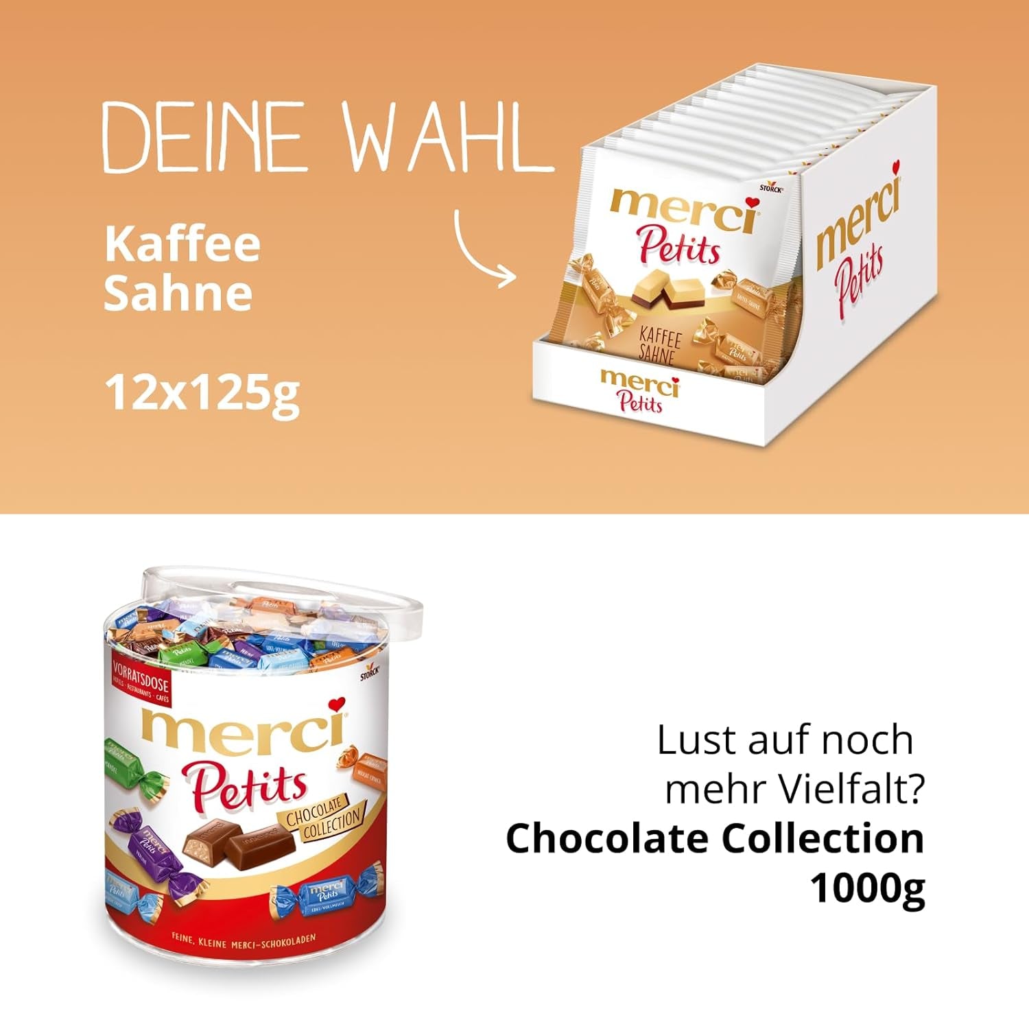 Merci Petits Kávékrém - 12 x 125g - Kis fehér csokoládé praliné finom csokoládéra kávékrémmel - Egyedi csomagolású csokoládé praliné