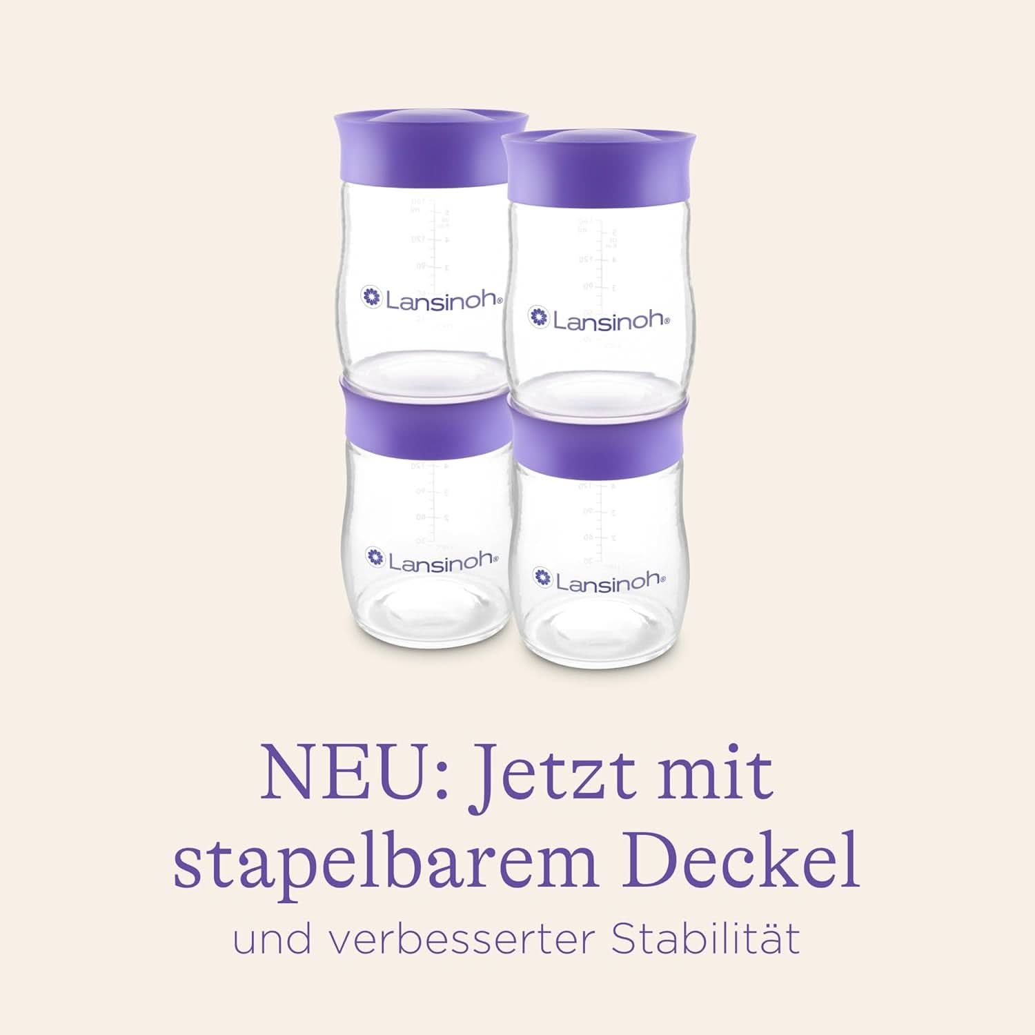 Lansinoh Muttermilchflaschen, 4 X 160 Ml - Zur Sicheren Muttermilch Austellungen - Neues Kompaktes Design Für Verbesserte Stabilität - Mit Stapelbarem Deckel Kiegészítők Étel és szoptatás Bebe Naty Shop