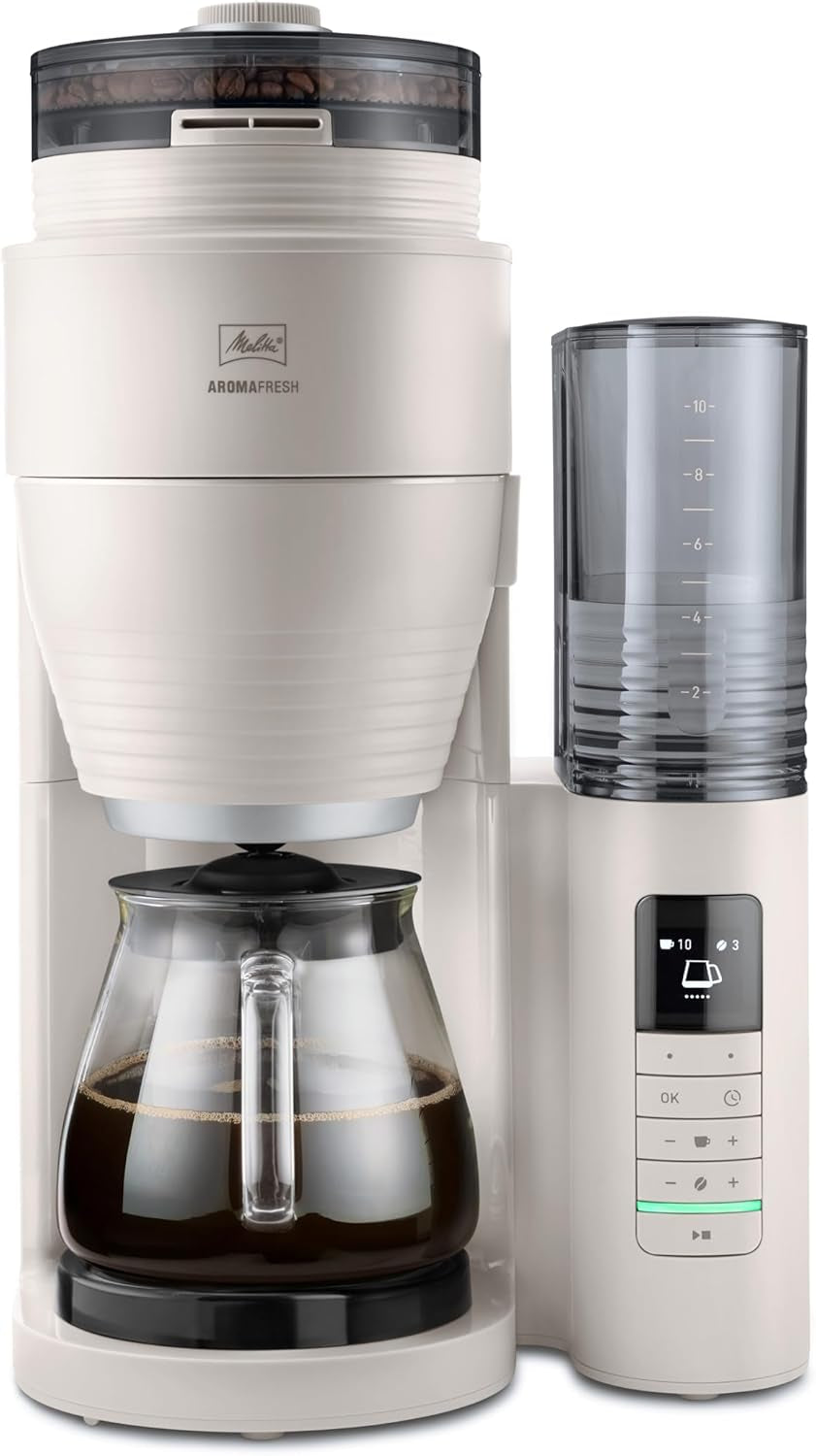 Melitta AromaFresh Therm Pro X – Espressor cu filtru, râșniță integrată, rezervor de apă detașabil, carafă termică din oțel inoxidabil și funcție de temporizator, pentru până la 8 cești de cafea, negru/argintiu