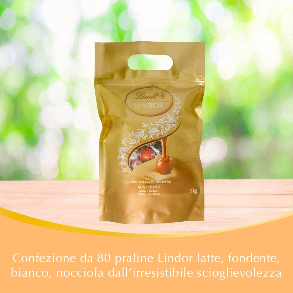 Választék Lindt Chocolate LINDOR | 1371 g, Classic | kb. 80 golyó csokoládé (tej, fehér, sötét 60%, mogyoró) | Ömlesztett csomag, 1 kg