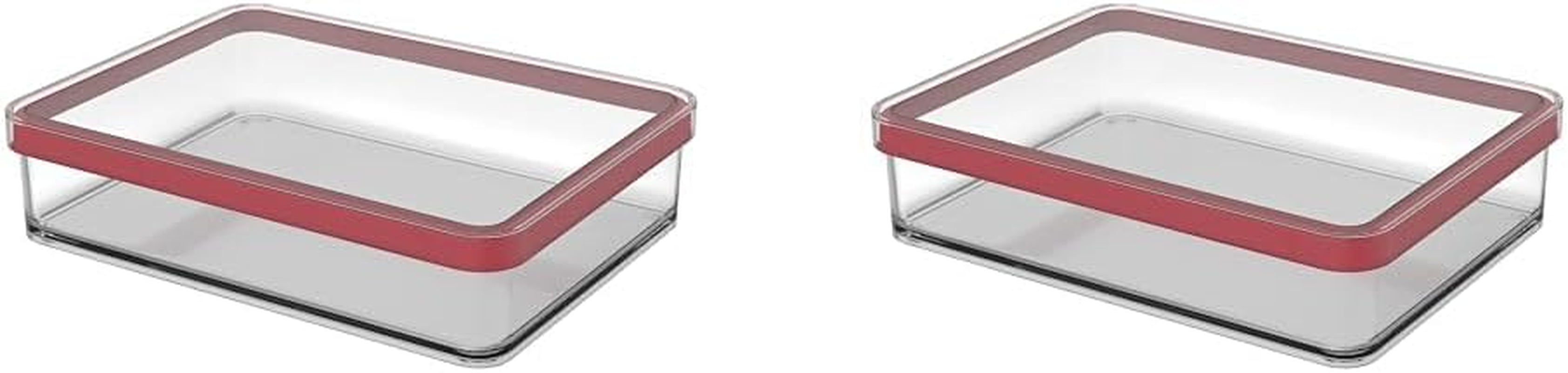 Rotho Loft set de 5 borcane de depozitare cu capac, diferite dimensiuni, plastic alimentar (PP) fără BPA, transparent/roșu, (21,4 x 21,4 x 23,5 cm) Cutii depozitare alimente Naty Shop 1 litru lat (pachet de 2)