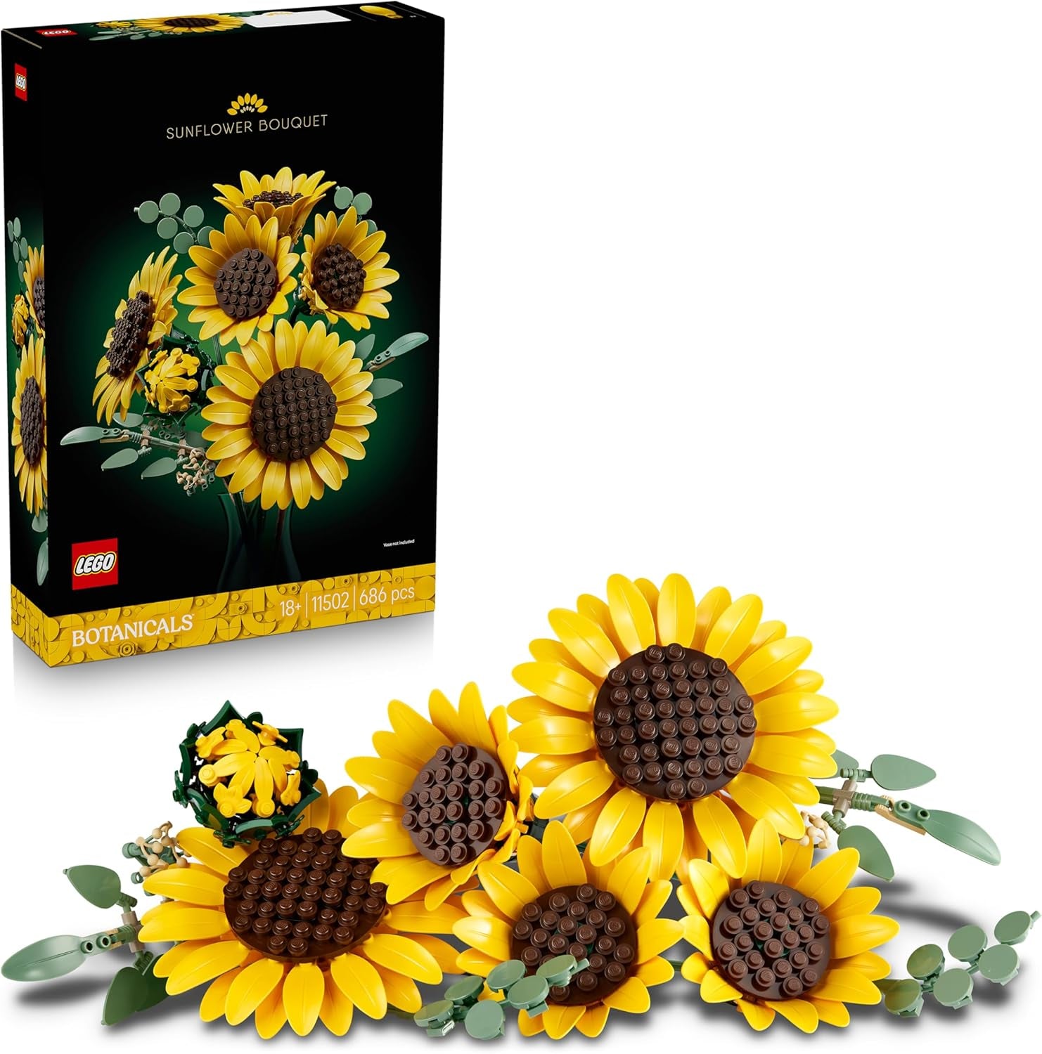 LEGO Botanicals Sonnenblumenstrauß - Kunstblumen Set für Erwachsene - Kunstliche Sonnenblumen & Eucalyptuszweige für Deko im Wohn- oder Schlafzimmer - DIY Giftidee für Frauen - 11502