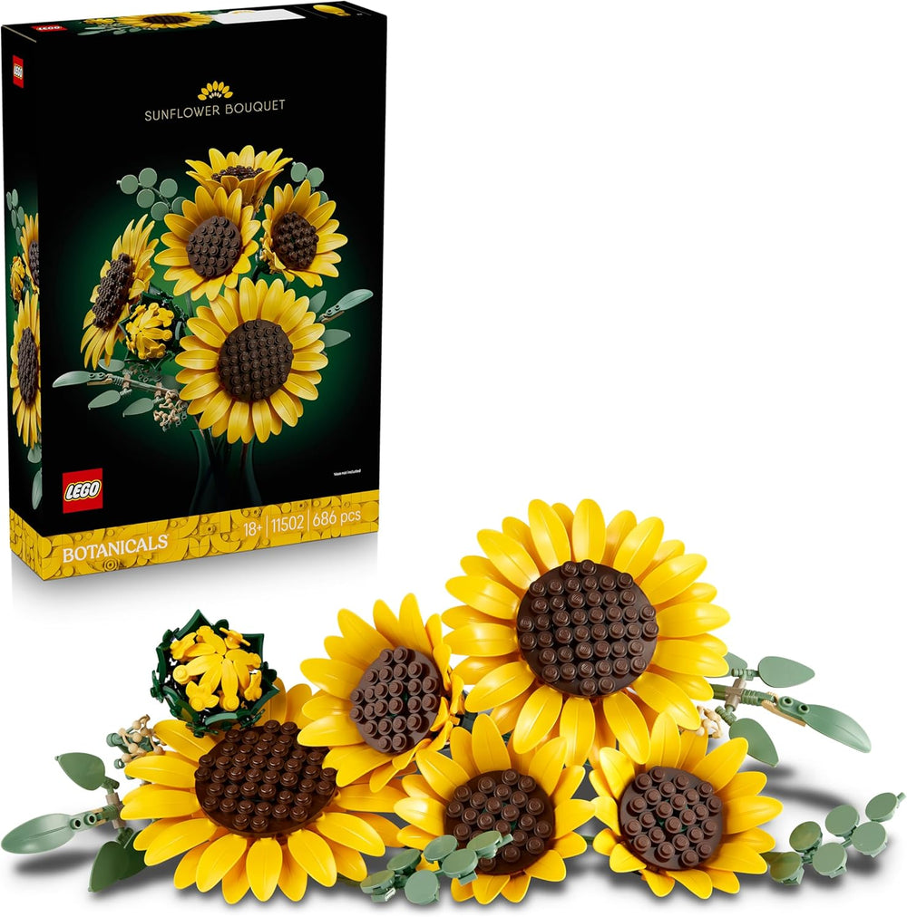 LEGO Botanicals Sonnenblumenstrauß - Kunstblumen Set für Erwachsene - Kunstliche Sonnenblumen & Eucalyptuszweige für Deko im Wohn- oder Schlafzimmer - DIY Giftidee für Frauen - 11502