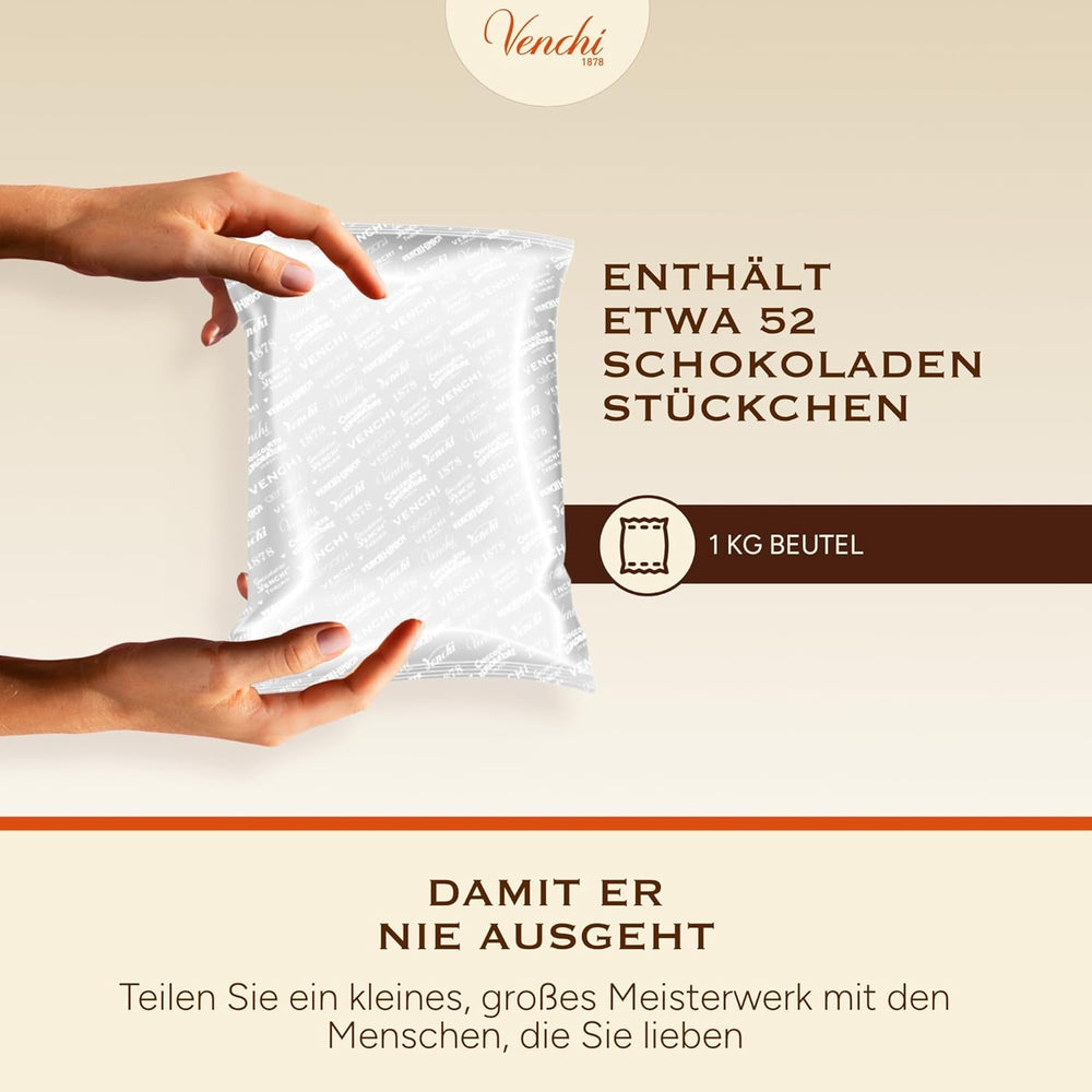 Venchi - Cuburi Chocoviar 75% - Praline cu umplutură "Cuor di Cacao", ciocolată neagră extra și granule Chocoviar 75% - pachet vrac de 1 kg - Vegan - Fără gluten