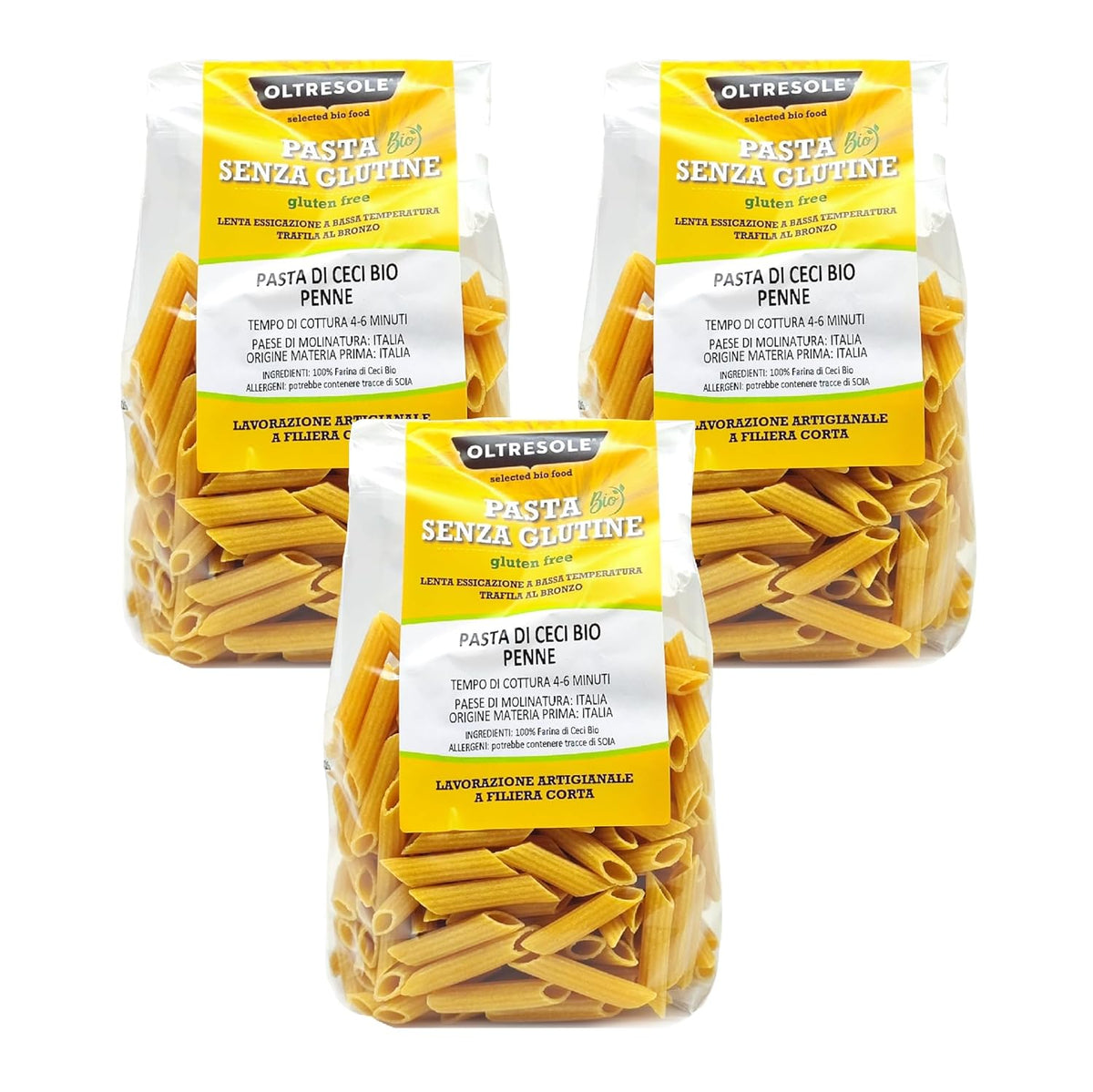 Olasz bio csicseriborsó penne tészta 100% bio csicseriborsó lisztből készült fehérje tészta magas rosttartalmú vegán gluténmentes 3 csomag x 350 g