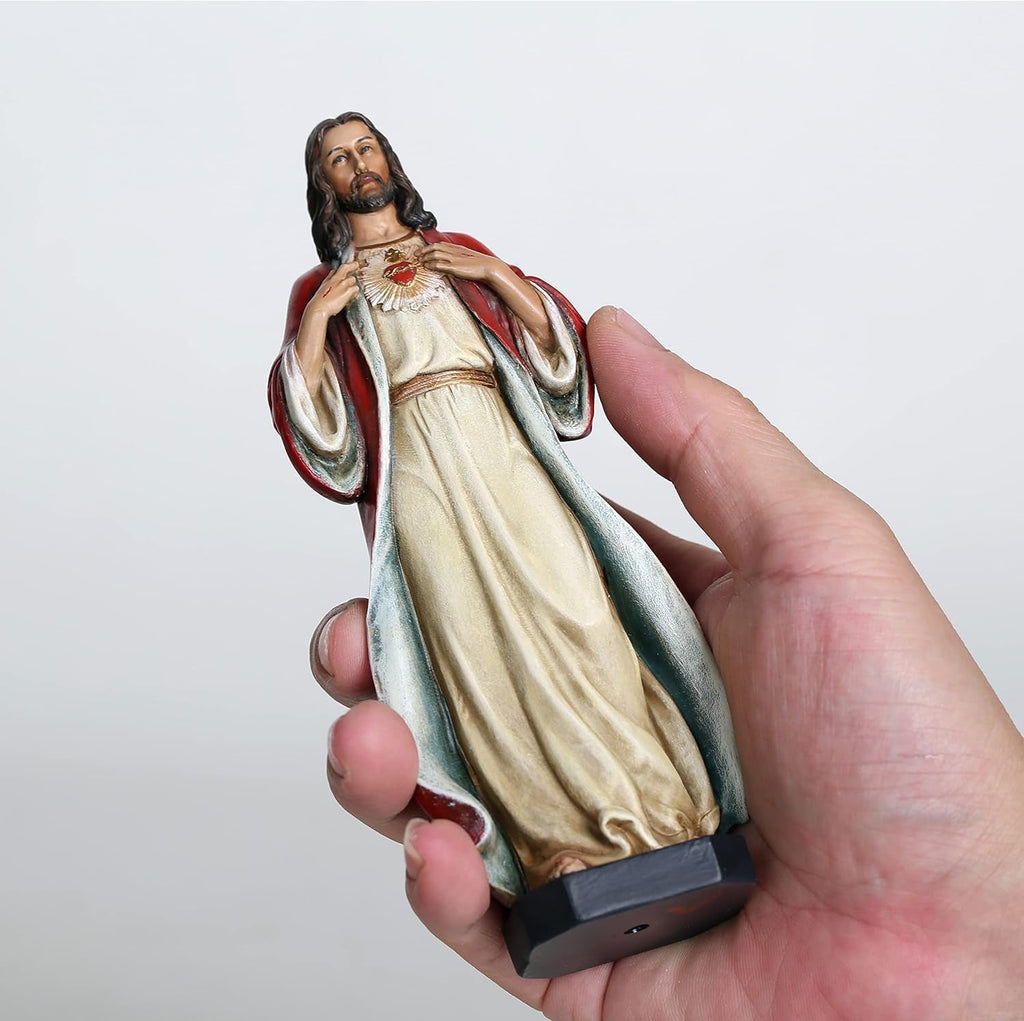 BC Statuie catolică Sacra Inimă a lui Isus, Isus Hristos, cadouri religioase, decorațiuni interioare inspiratoare, 15,2 cm înălțime, pictată manual de Buildclassic Statuete si sculpturi Naty Shop