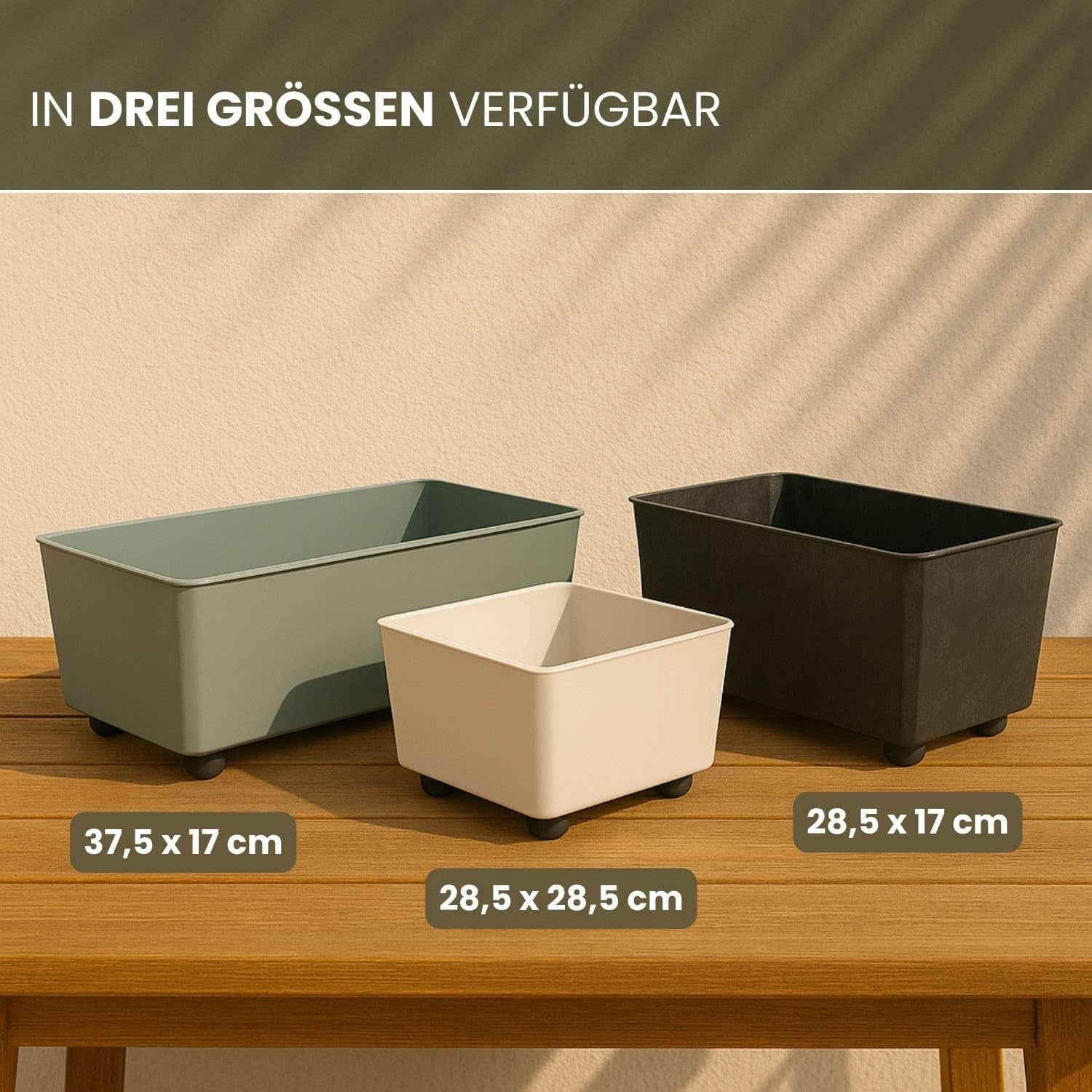 Jardinieră dreptunghiulară LAMELA cu picioare elegante – Ghiveci gri cu aspect de beton, fabricat din plastic robust, 37x17 cm, 6L – Rezistent la intemperii și ușor de curățat – Pentru interior și exterior