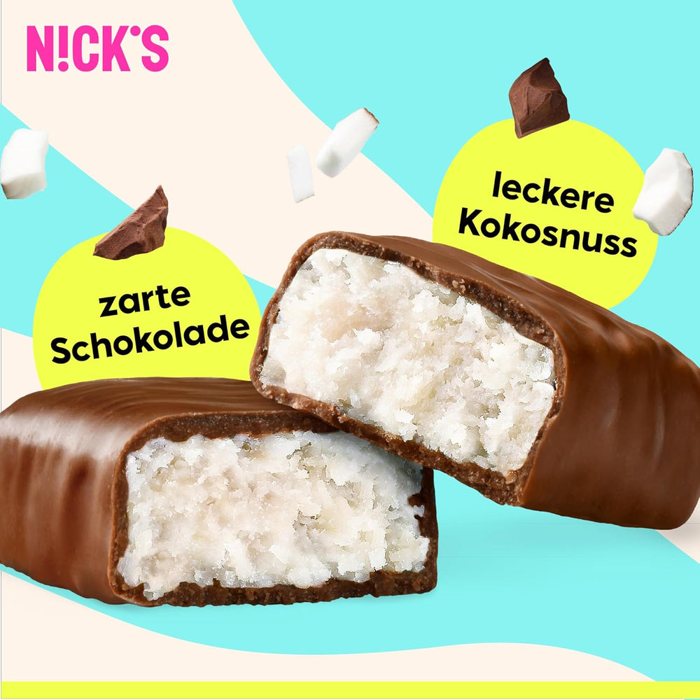 NICKS Keto kókuszszeletek, csokoládé kókuszos snackek, 175 kalória, 2 nettó szénhidrát, hozzáadott cukor nélkül, gluténmentes, alacsony szénhidráttartalmú édességek (15 x 40 g)