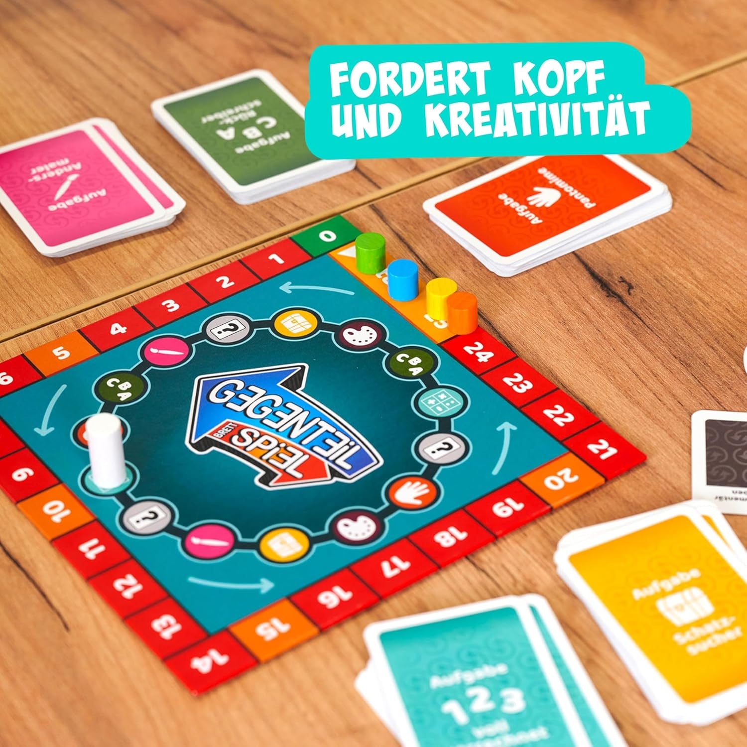 Noris 606062080 - Gegenteil Spiel (Brettspiel from 10 Jahre) - kombinierbar mit dem Kartenspiel - verrücktes Konzentrationspiel für Kinder und Erwachsene für 3-6 Spieler