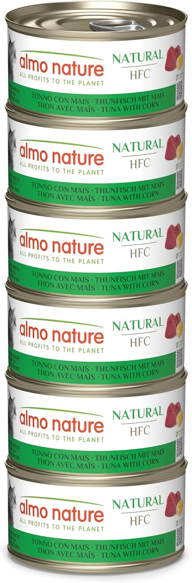 Almo Nature HFC Natural - Hrană umedă pentru pisici adulte - Ton și porumb - Calitate umană, Fără gluten - 6 x 70g