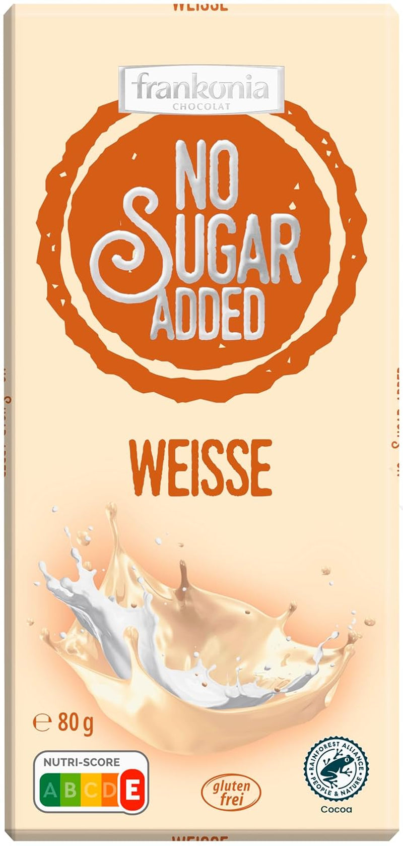 frankonia CSOKOLÁDÉ HOZZÁADOTT CUKOR NÉLKÜL Gluténmentes fehér csokoládé, 80 g