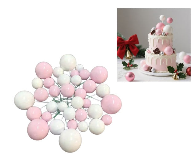 27 db-os műanyag golyós készlet torták díszítéséhez - Pink-White