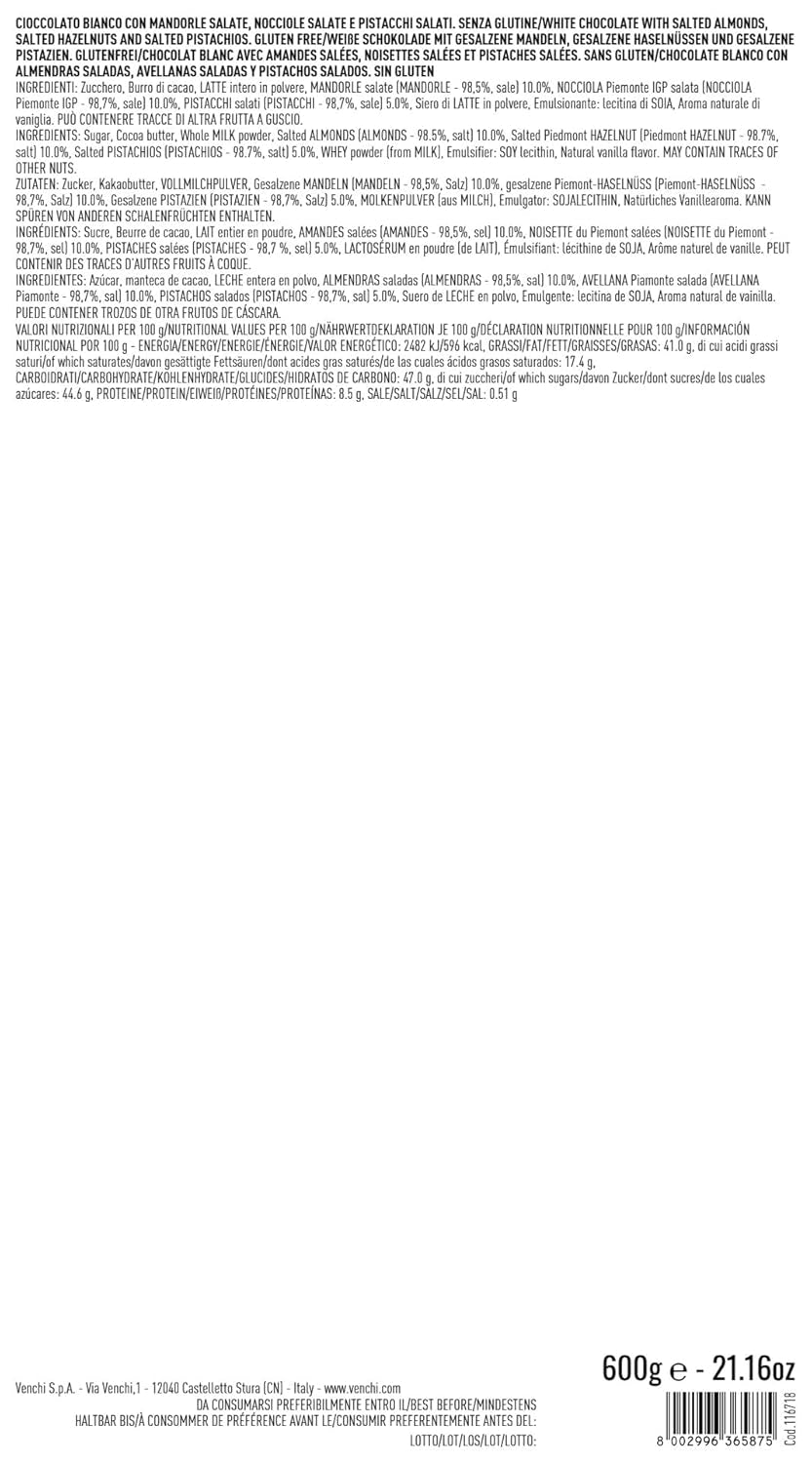 Venchi - fehér csokoládé Maxi szelet, sózott, 600 g, gluténmentes, mesterséges színezék és tartósítószer mentes