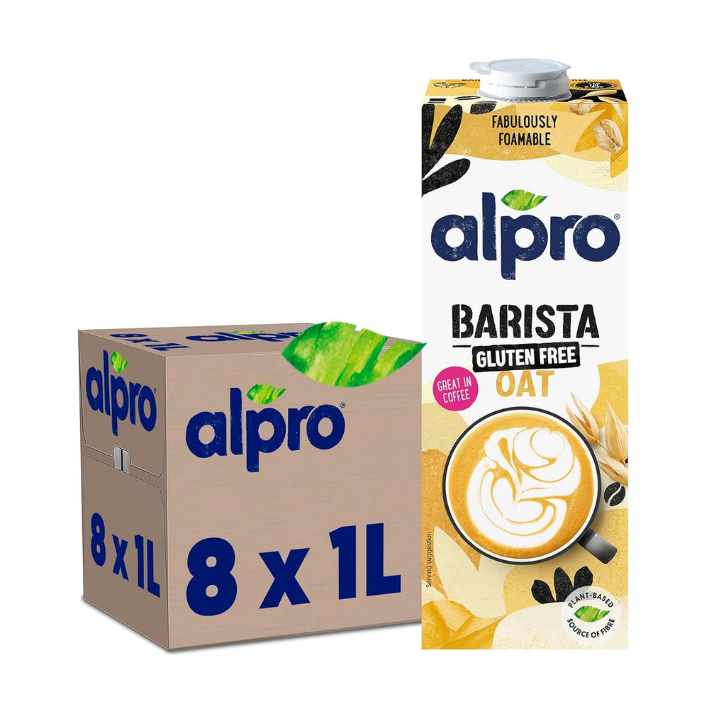 Alpro Barista Haferdrink – Zum Aufschäumen – Vegan und milchfrei – Von Natur aus lactosefrei – Rich an Ballaststoffen, Calcium and Vitaminen – 8 x 1 L – Haltbar