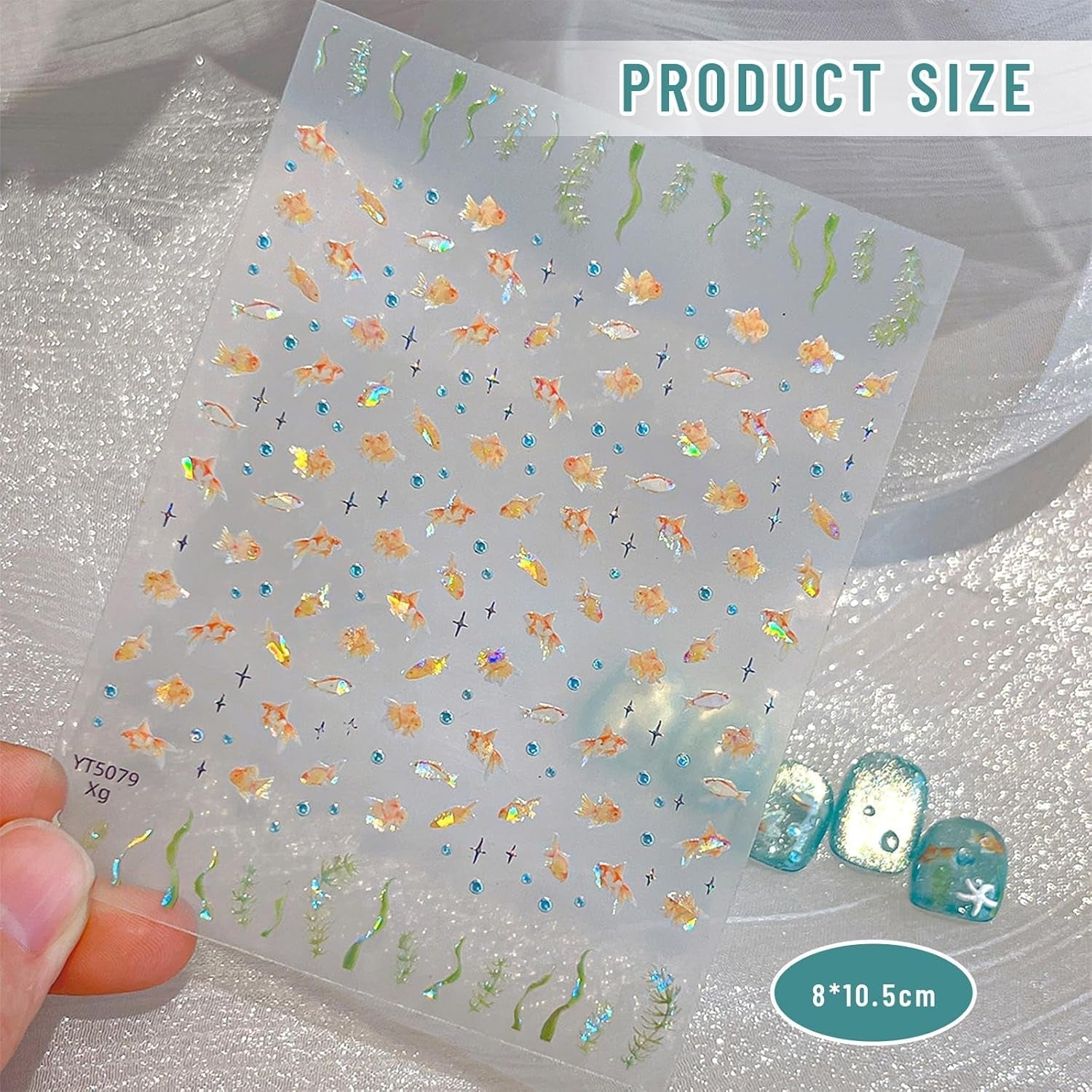 2 Stück Selbstklebende Nagelsticker Mit Muscheleffekt, Vierstrahlstern Und Goldfisch Design, Nagelaufkleber Für Fingernägel, Nail Art Zubehör Für Gelnägel