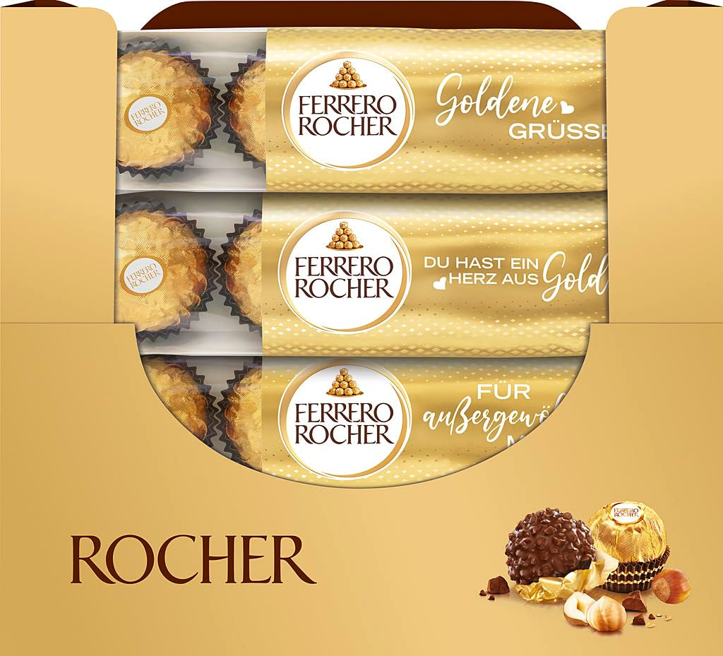 Ferrero Rocher - Ropogós és krémes mogyoró különleges praliné - Valentin-napi ajándék neki és neki - 16 csomag, 4 db egyedi praliné