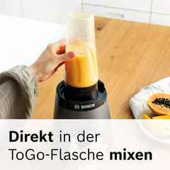 Bosch Standmixer Vitapower Serie 4 MMB6174SN, Verbesserte Version, Hochwertige Edelstahl-Klingen, 1,5L Glasbehälter, 0,6L To-Go-Flasche, Spülmaschinenfeste Teile, 30 000 U/min, Silver Kitchen Naty, 1200 W