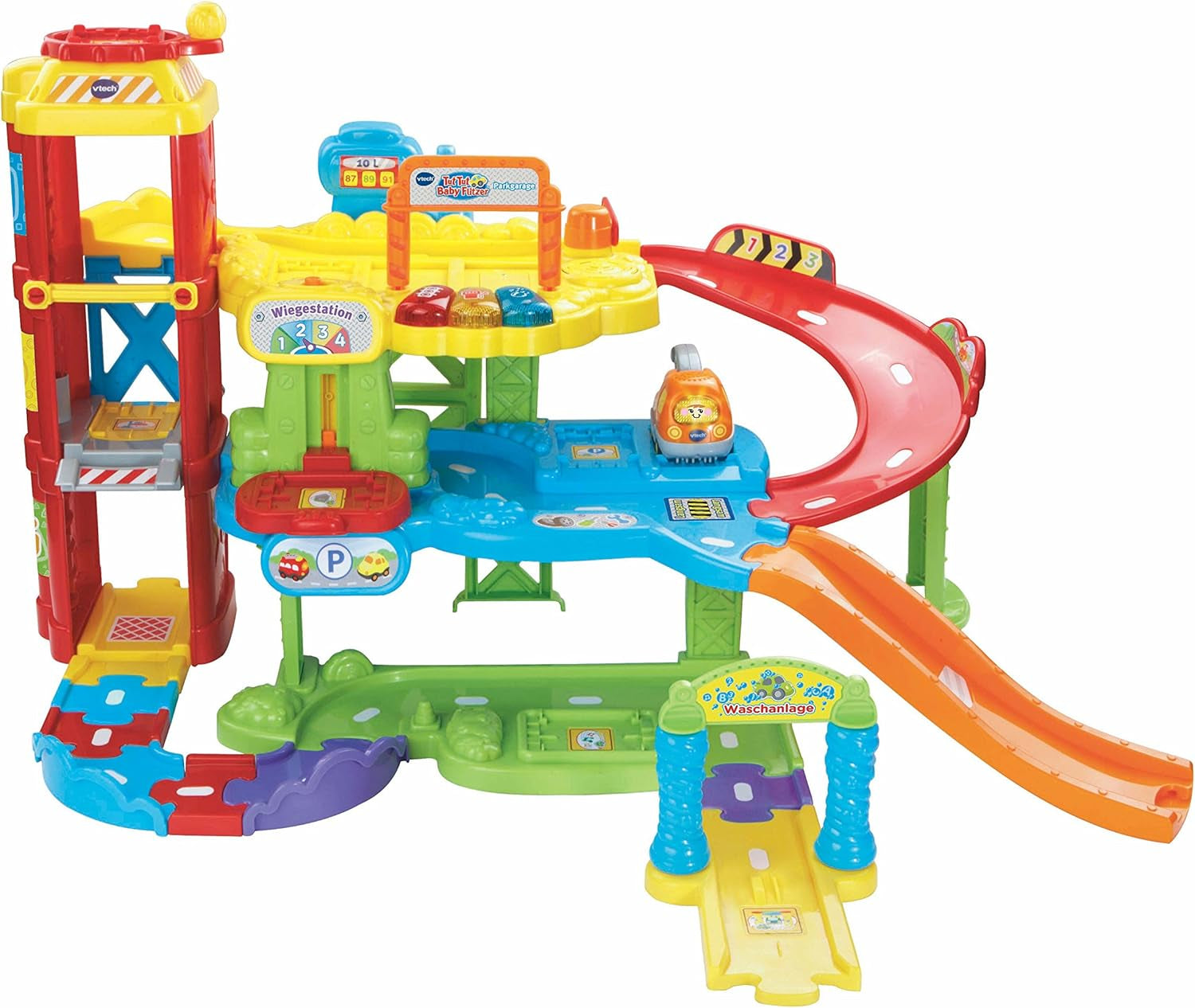 Vtech TUT TUT Baby Flitzer - Garaj de parcare, colorat, 66.6 x 75.3 x 45.1 cm & TUT TUT Baby Flitzer - Mașină de pompieri - mașină de jucărie cu muzică, buton luminos, propoziții și sunete interesante Jucarii Bebe Naty Shop