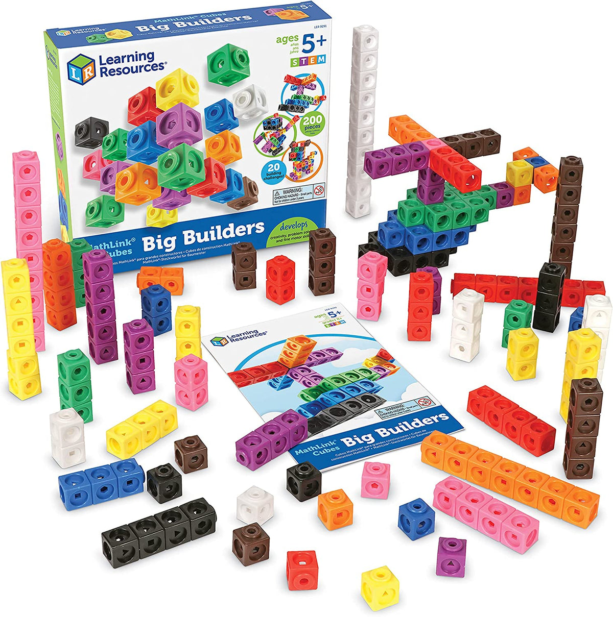 Tanulási források MathLink Steckwürfel Big Builders for Baumeister, ab 5 Jahren, Konstruktionsspielzeug für frühes Mint-Lernen, 200 Teile