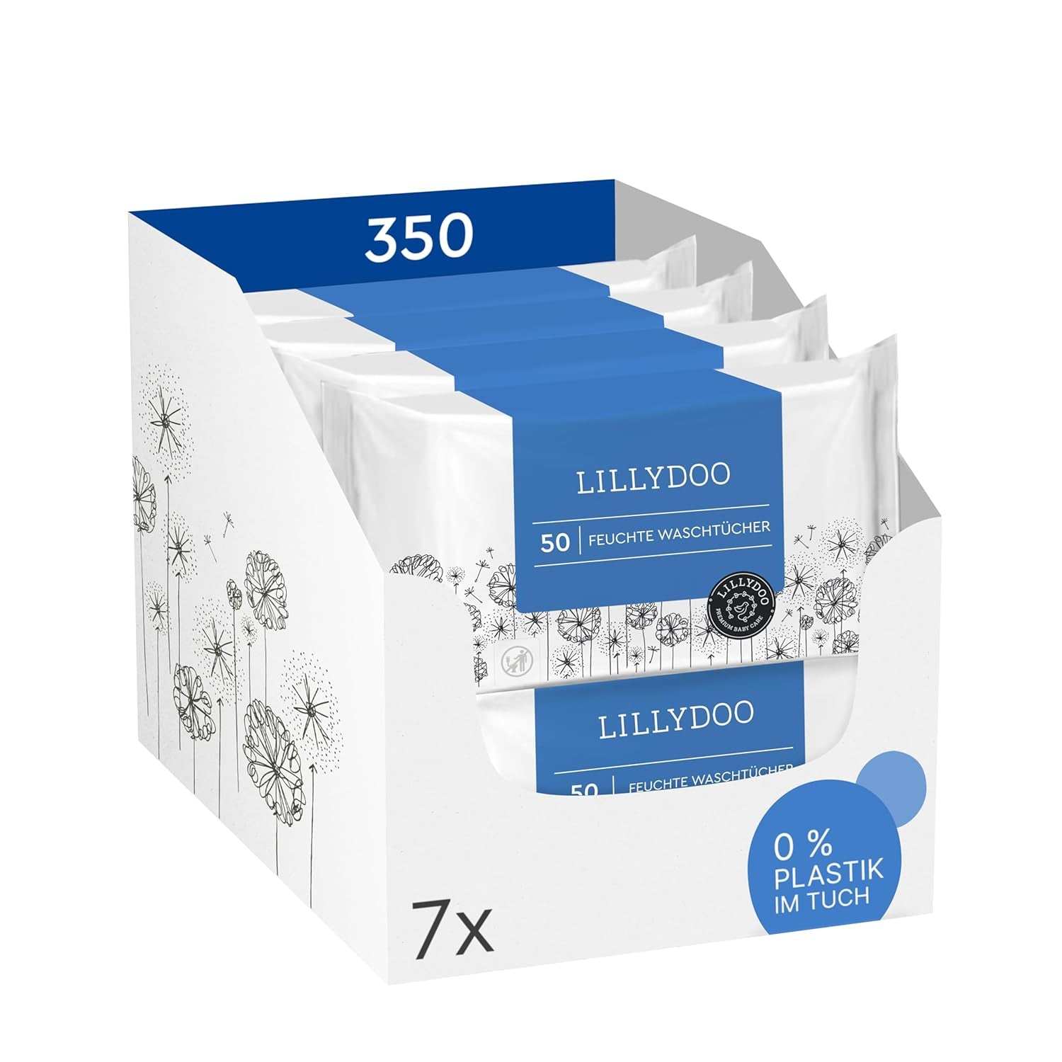 LILLYDOO Nedves törlőkendő 50 Count 100% Műanyagmentes Extra nagy törlőkendő illatmentes