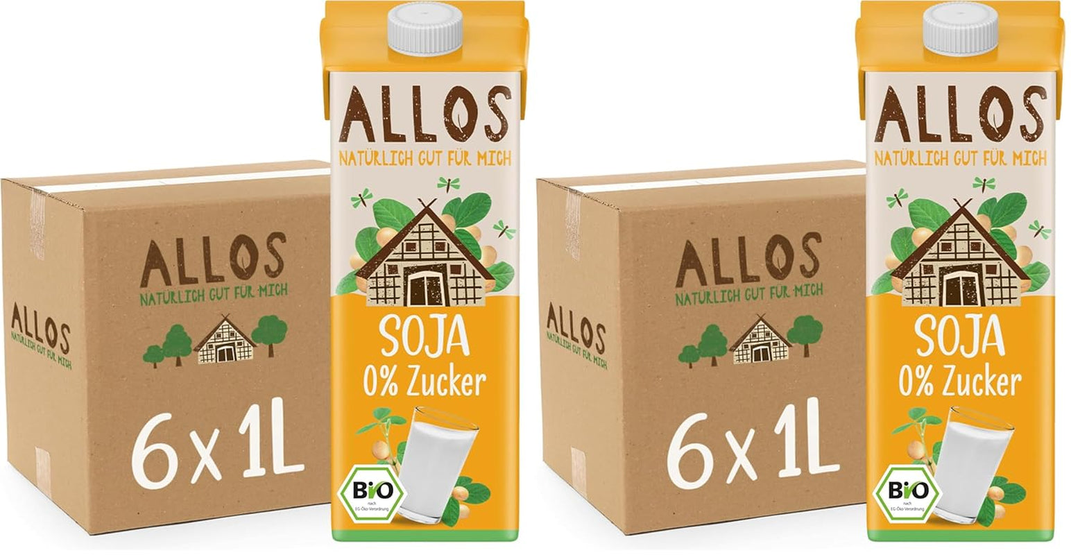 Allos Bio Sojadrink ohne Zucker | Milchalternative aus Soja | Szója ital | Ital auf Pflanzenbasis | vegán ital | ohne zugesetzten Zucker | vegán | laktózmentes | 1 liter (6 db)