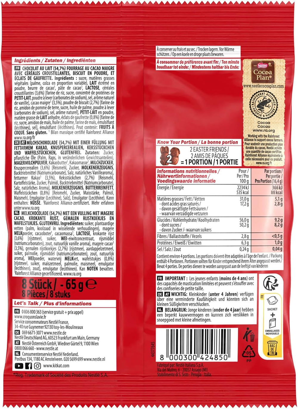 NESTLÉ Easter Friends, tejcsokoládé húsvéti mini figurák ropogós darabokkal, 1 csomag (1 x 65g)