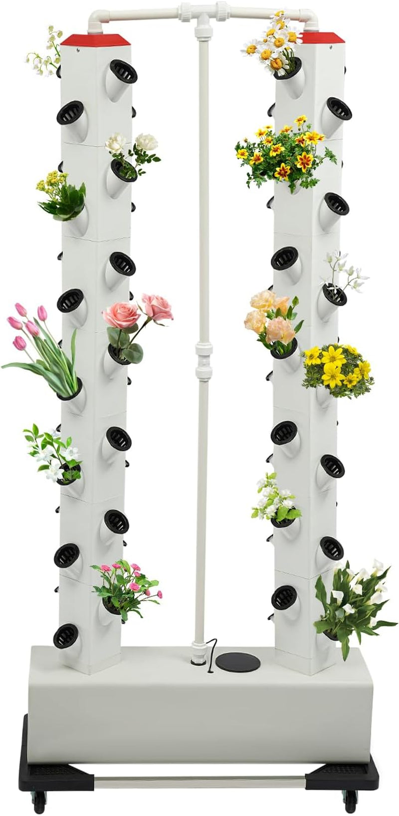 56 lyuk, 7 rétegű hidroponikus rendszer talajmentes termesztőrendszer növekedési készlet Aeroponic Tower hidroponikus termesztőrendszer hidratáló szivattyú időzítő adapterrel, termesztőággyal és hálós edénnyel