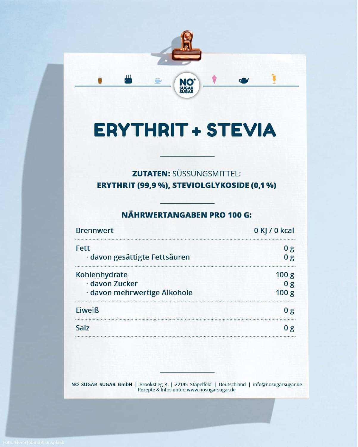 NO SUGAR SUGAR 400 G Erythrit + Stevia Vegan, 100% Zucker- & Kalorienfreier Zuckerersatz, Zahnfreundliche 1:1 Süße Gegenüber Zucker, Gesunde Alternative Ohne Eigengeschmack Zum Kochen, Backen, Süßen Indulcitori Naty Shop
