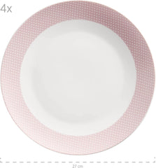 MÄSER Kitchen Time II, Set de veselă pentru 4 persoane, Serviciu combinat cu 16 piese în culori pastelate cu model subtil, Porțelan, Roz